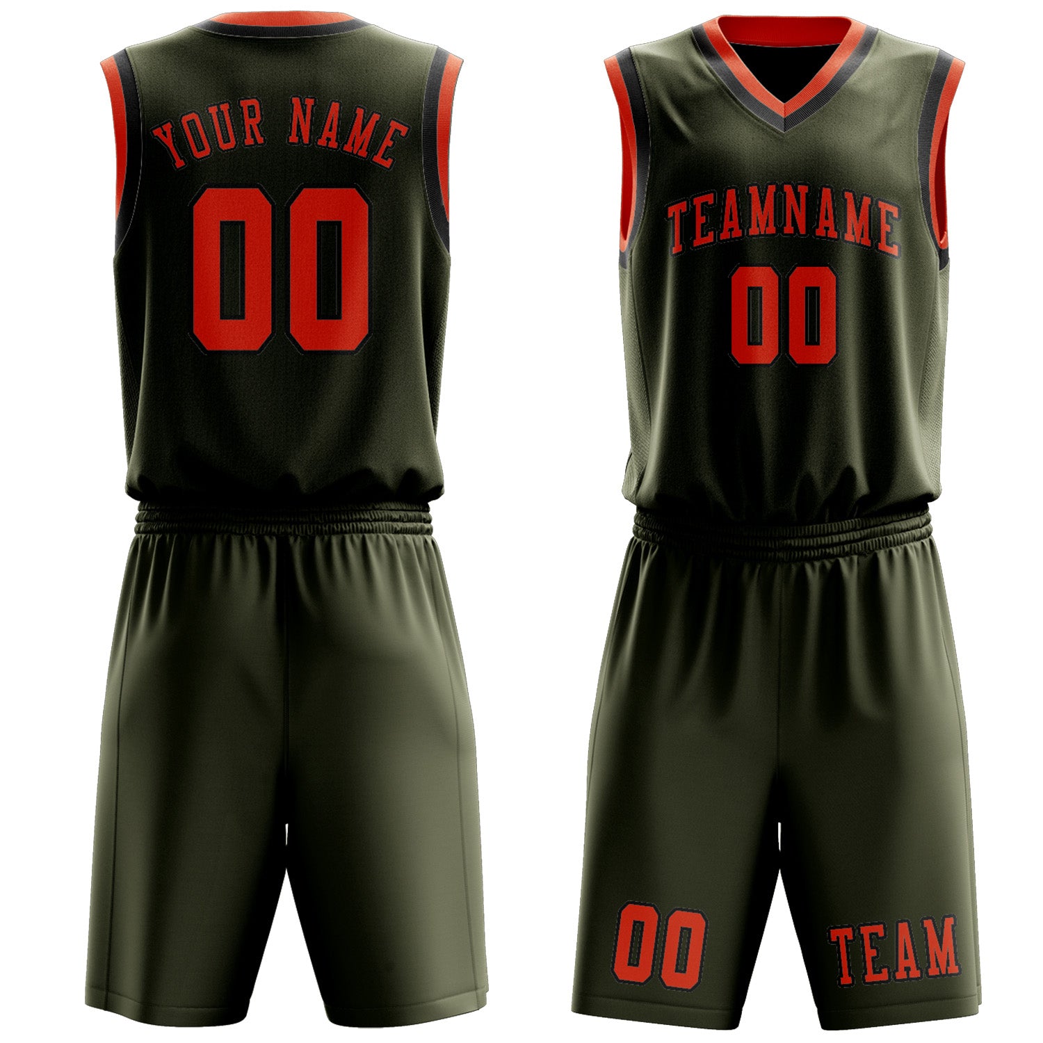Custom Olive Orange Red Basketball Set