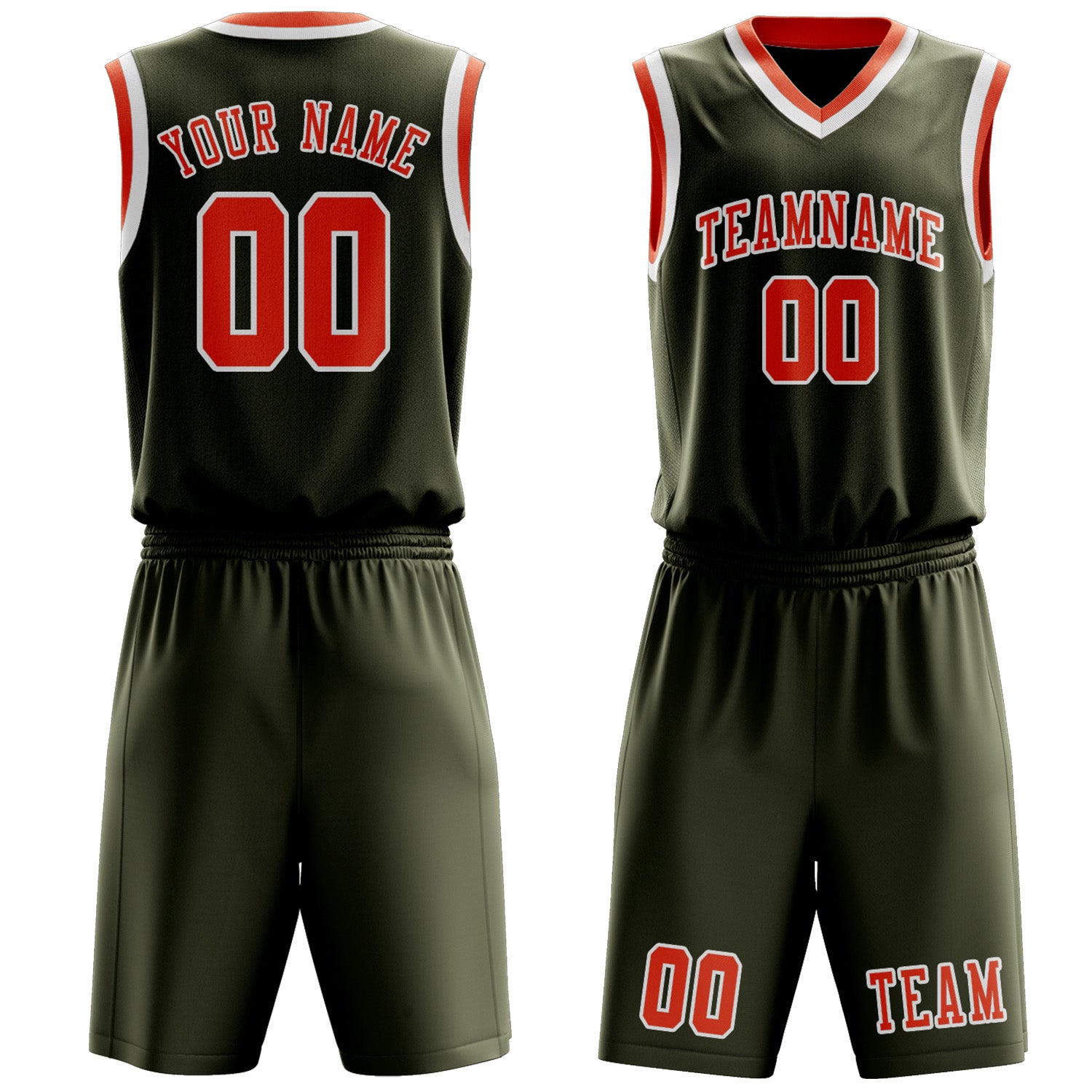 Custom Olive Orange Red Basketball Set