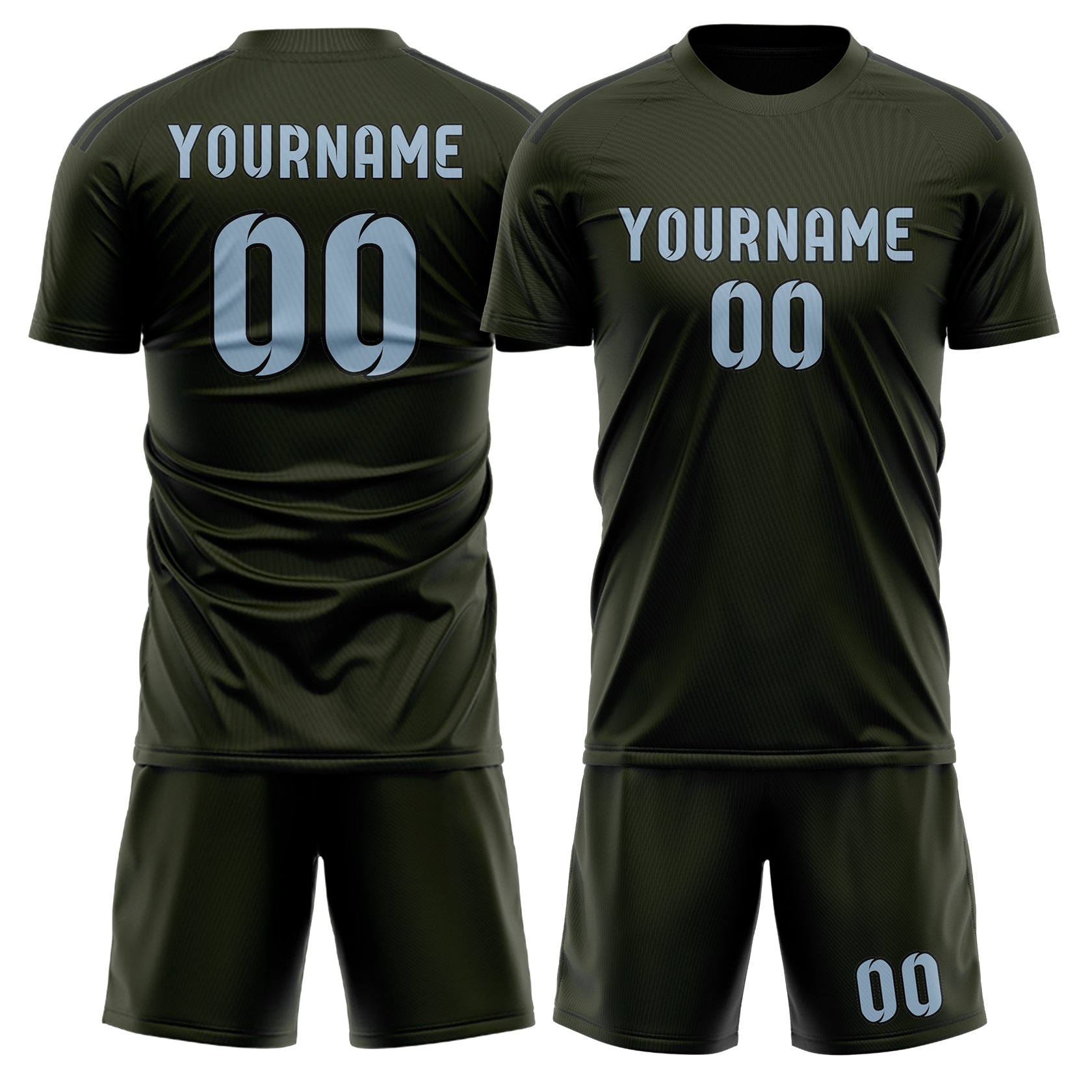 Custom Olive Light Blue Soccer Set