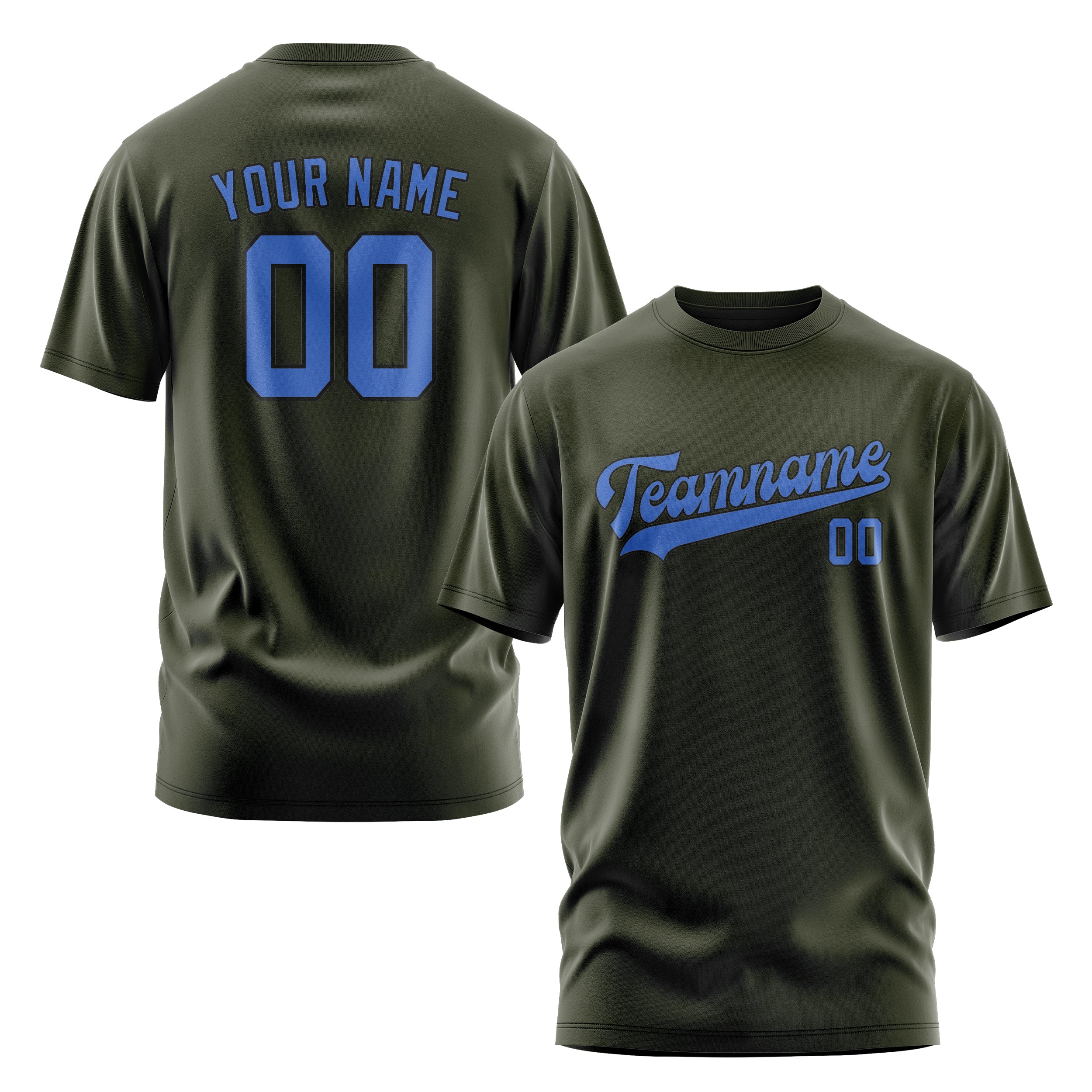 Custom Olive Sky Blue T-Shirt