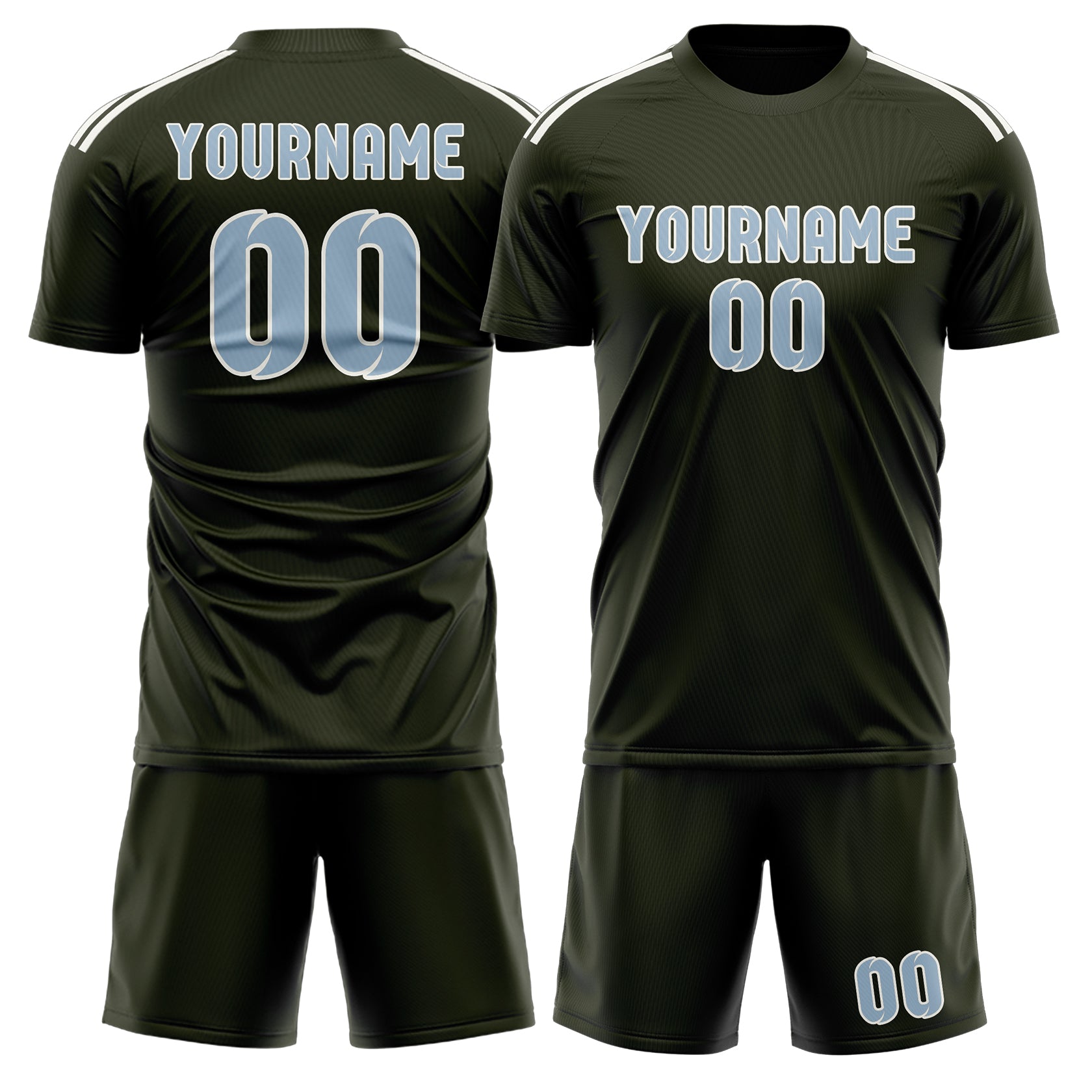 Custom Olive Light Blue Soccer Set