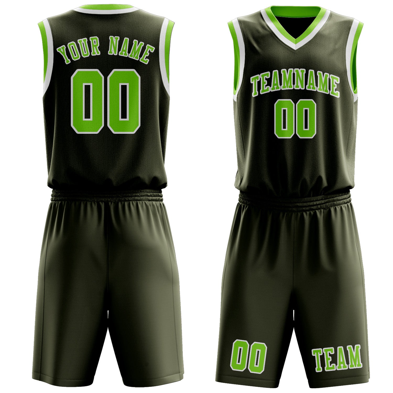 Custom Olive Emerald Green Basketball Set