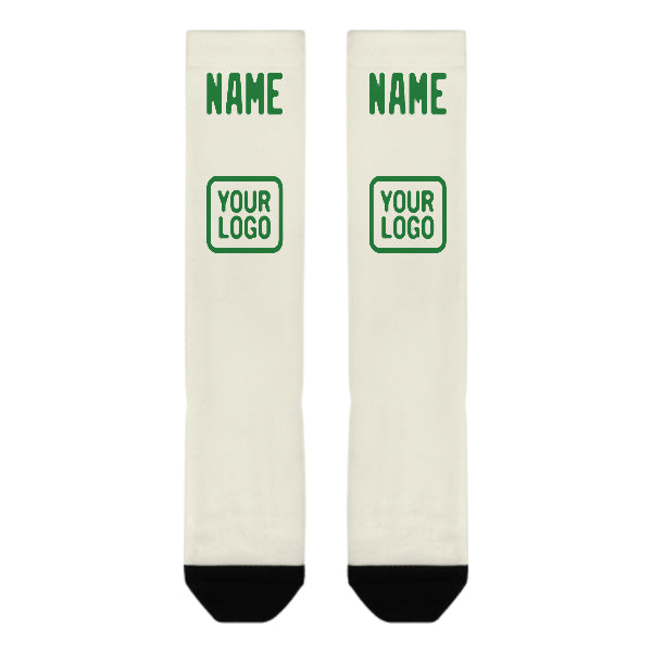 Custom Cream Emerald Green Knee-High Sock