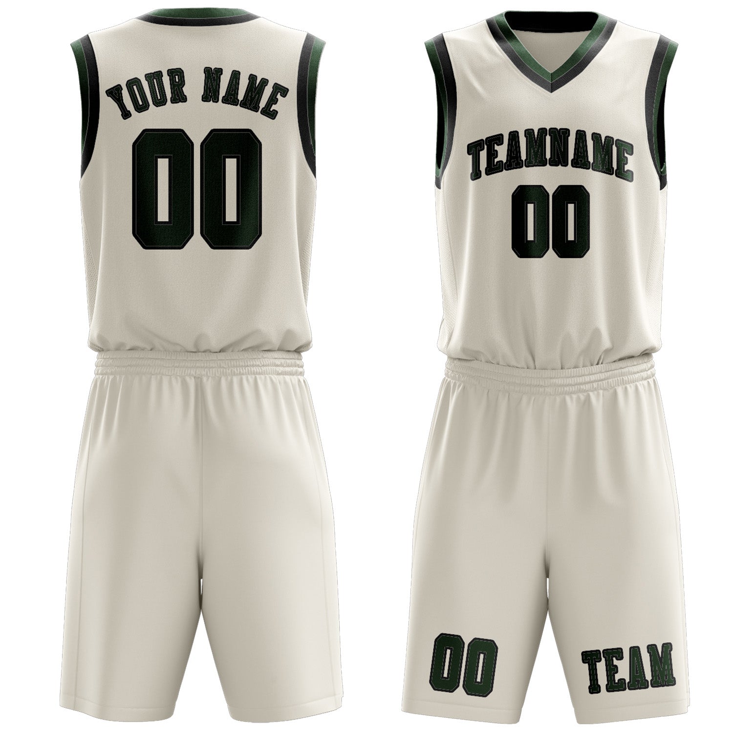 Custom Cream Dark Green Basketball Set