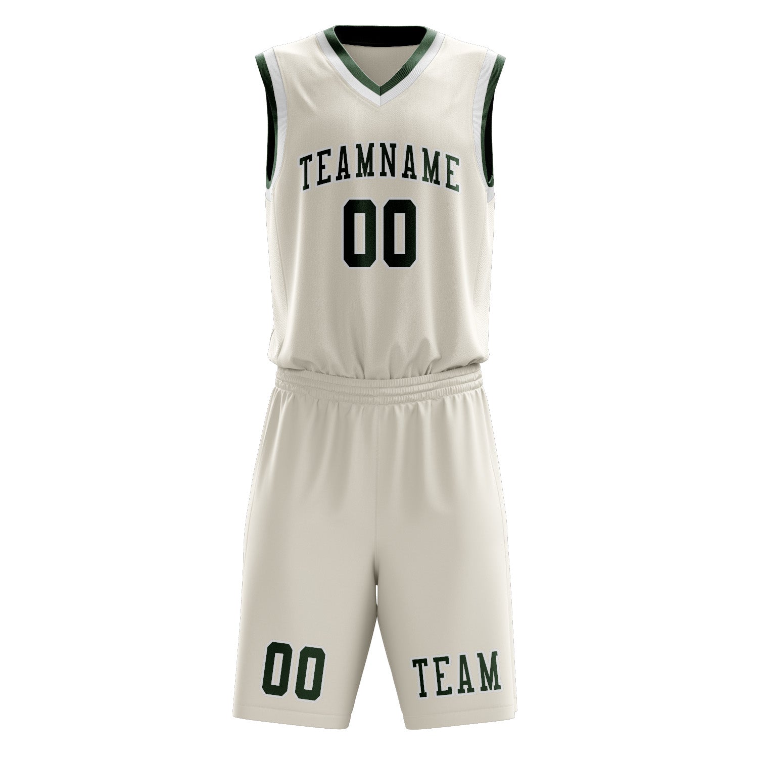 Custom Cream Dark Green Basketball Set