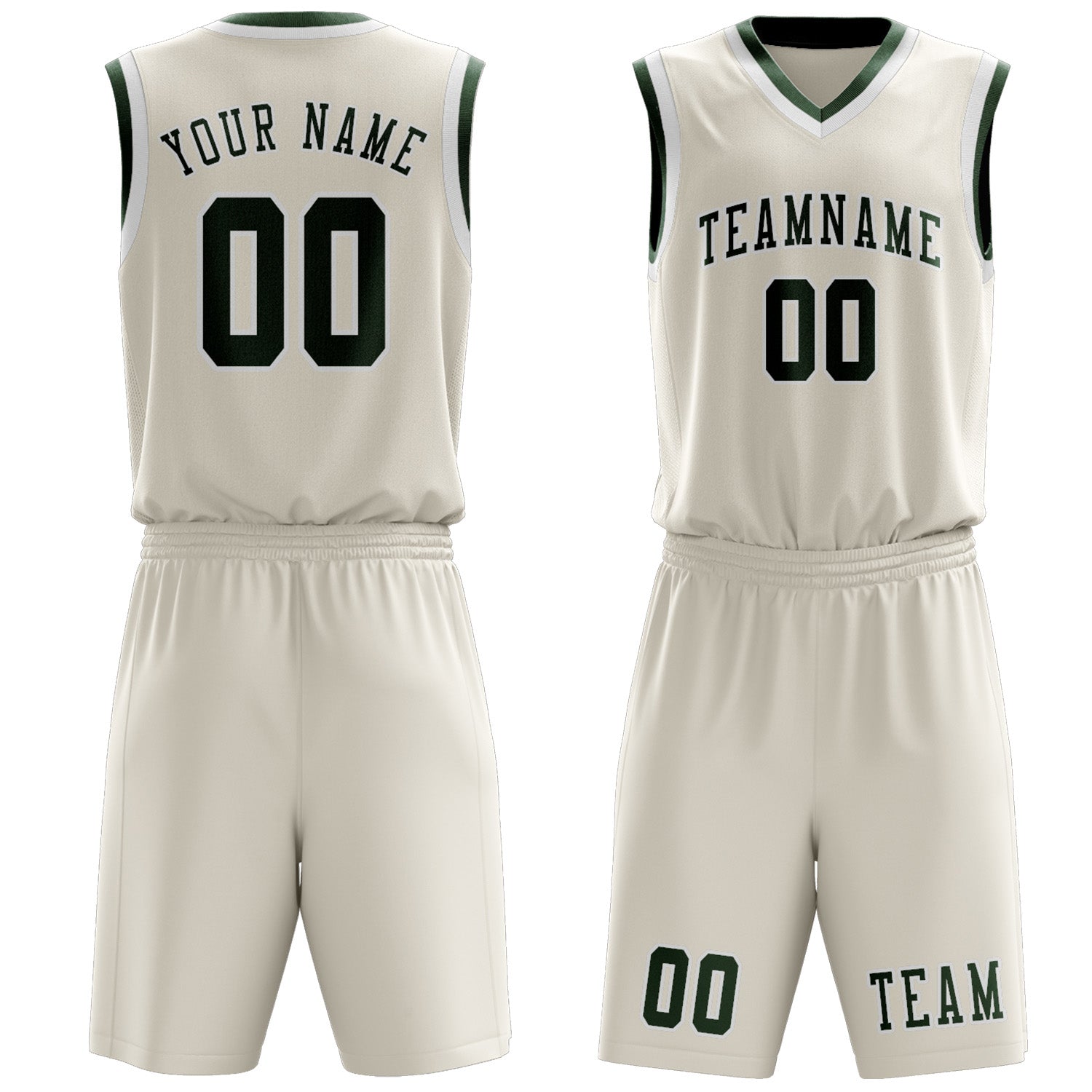 Custom Cream Dark Green Basketball Set