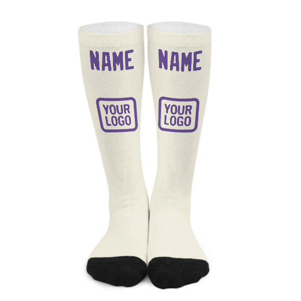 Custom Cream Light Purple Knee-High Sock