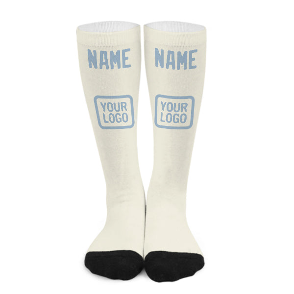 Custom Cream Light Blue Knee-High Sock