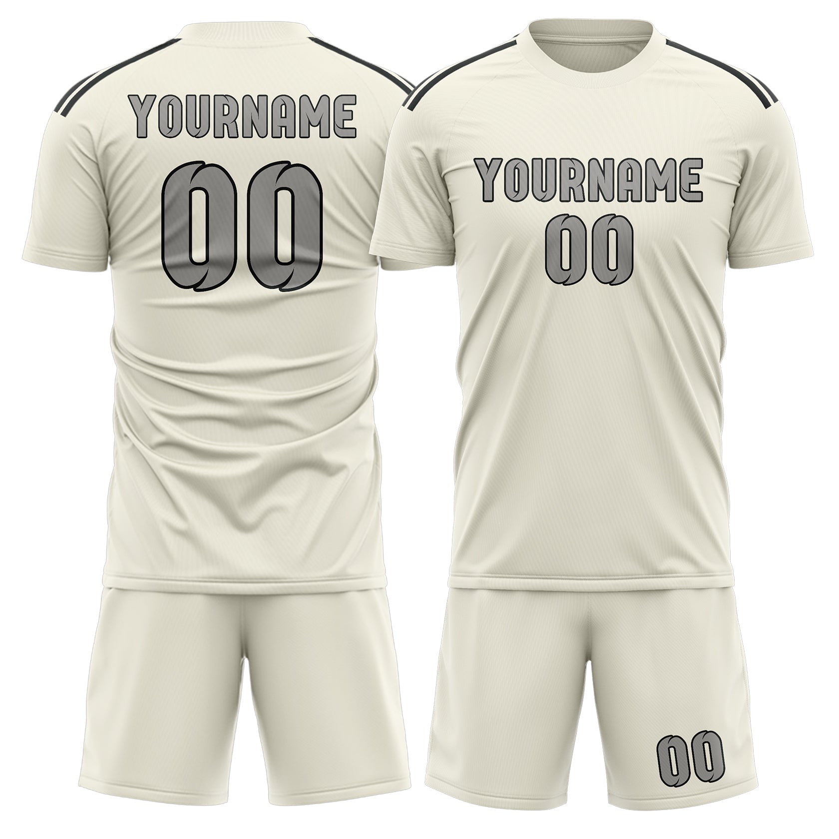 Custom Cream Gray Soccer Set