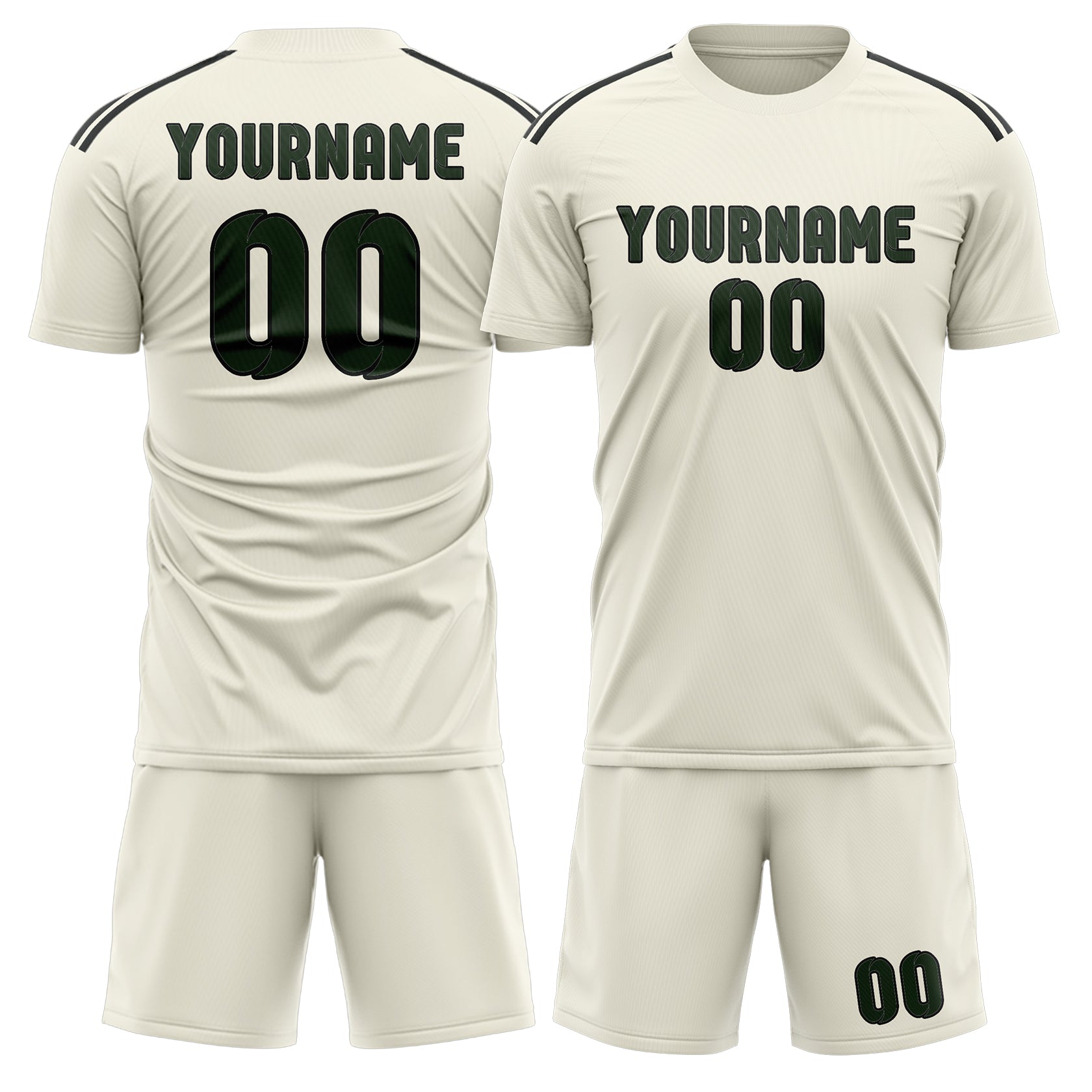 Custom Cream Dark Green Soccer Set