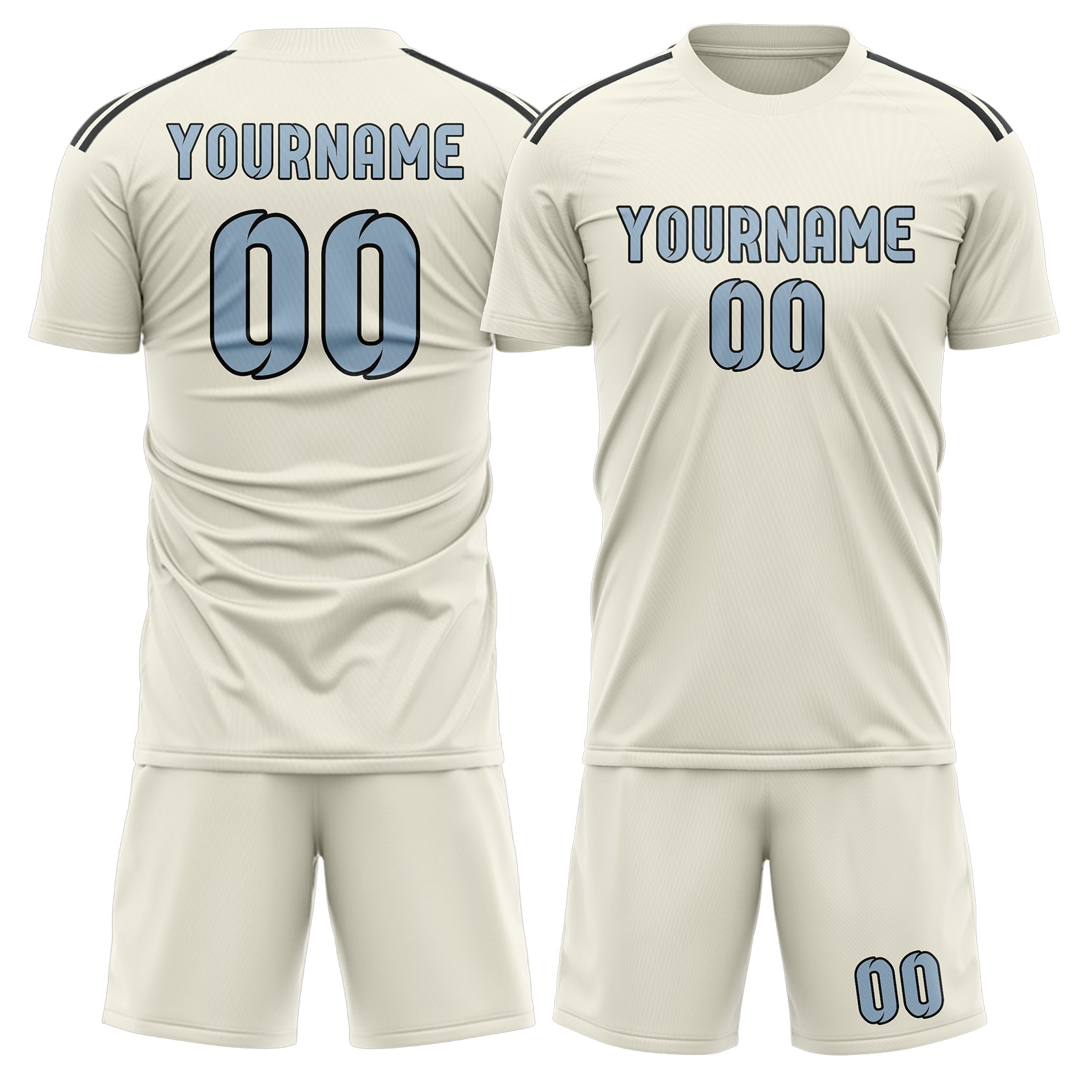 Custom Cream Light Blue Soccer Set