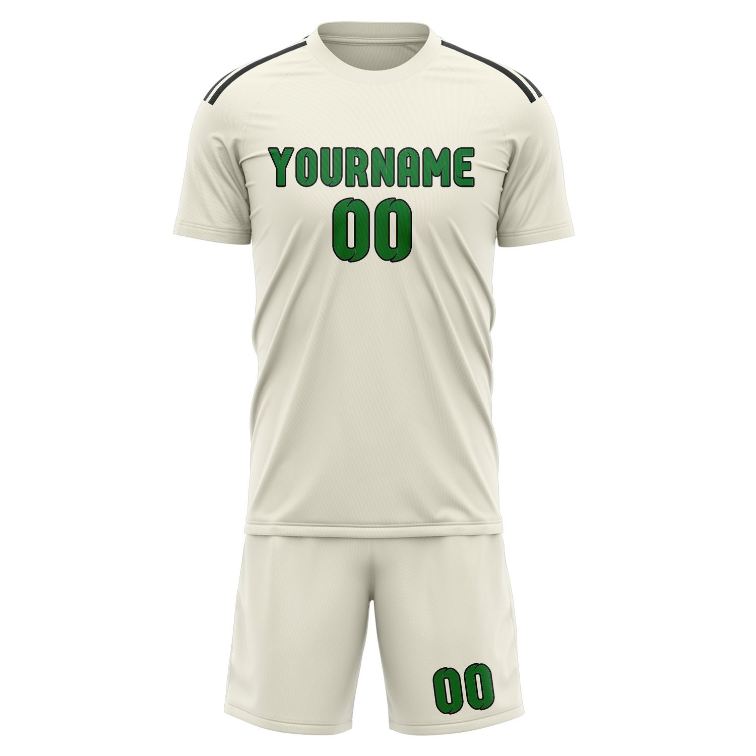 Custom Cream Emerald Green Soccer Set