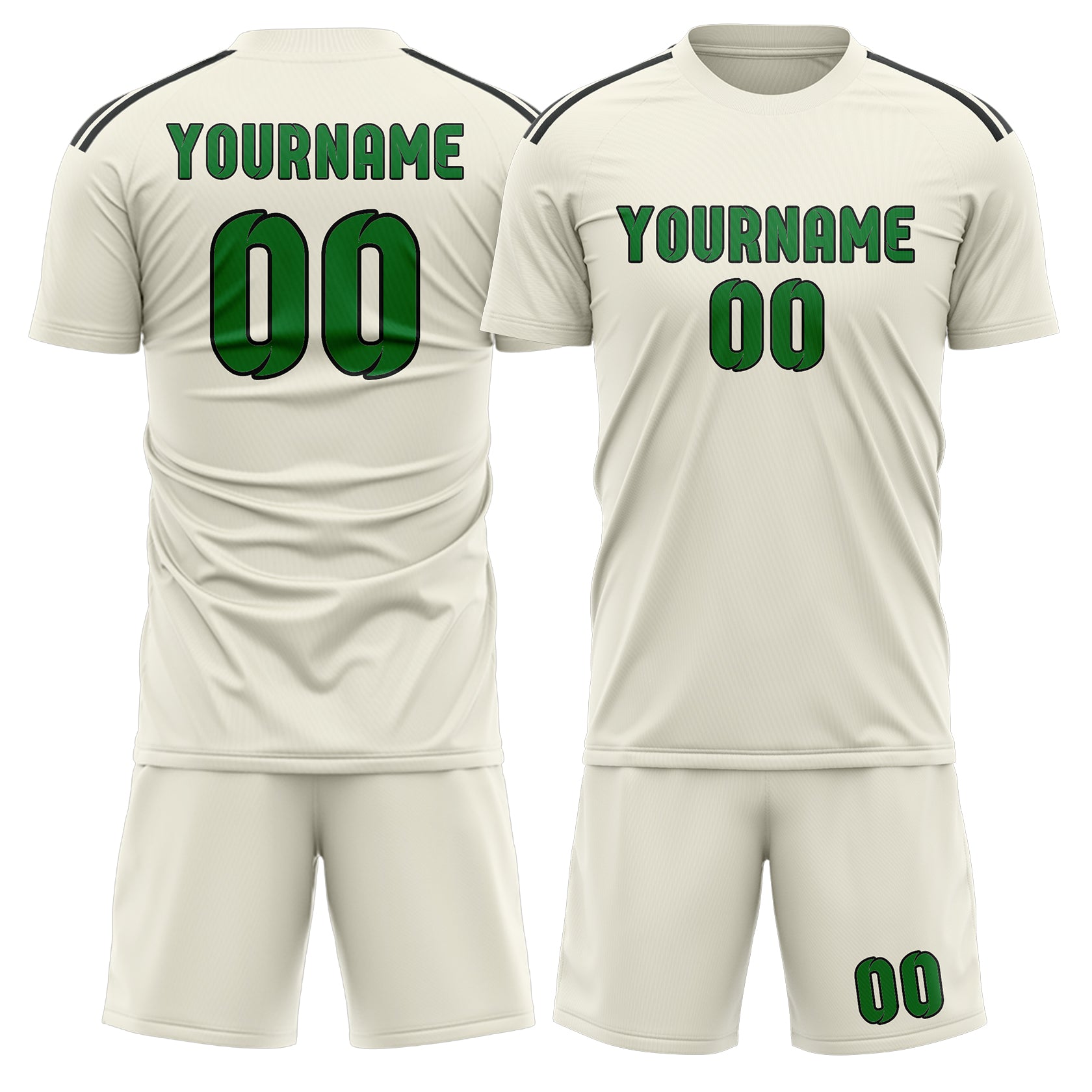 Custom Cream Emerald Green Soccer Set