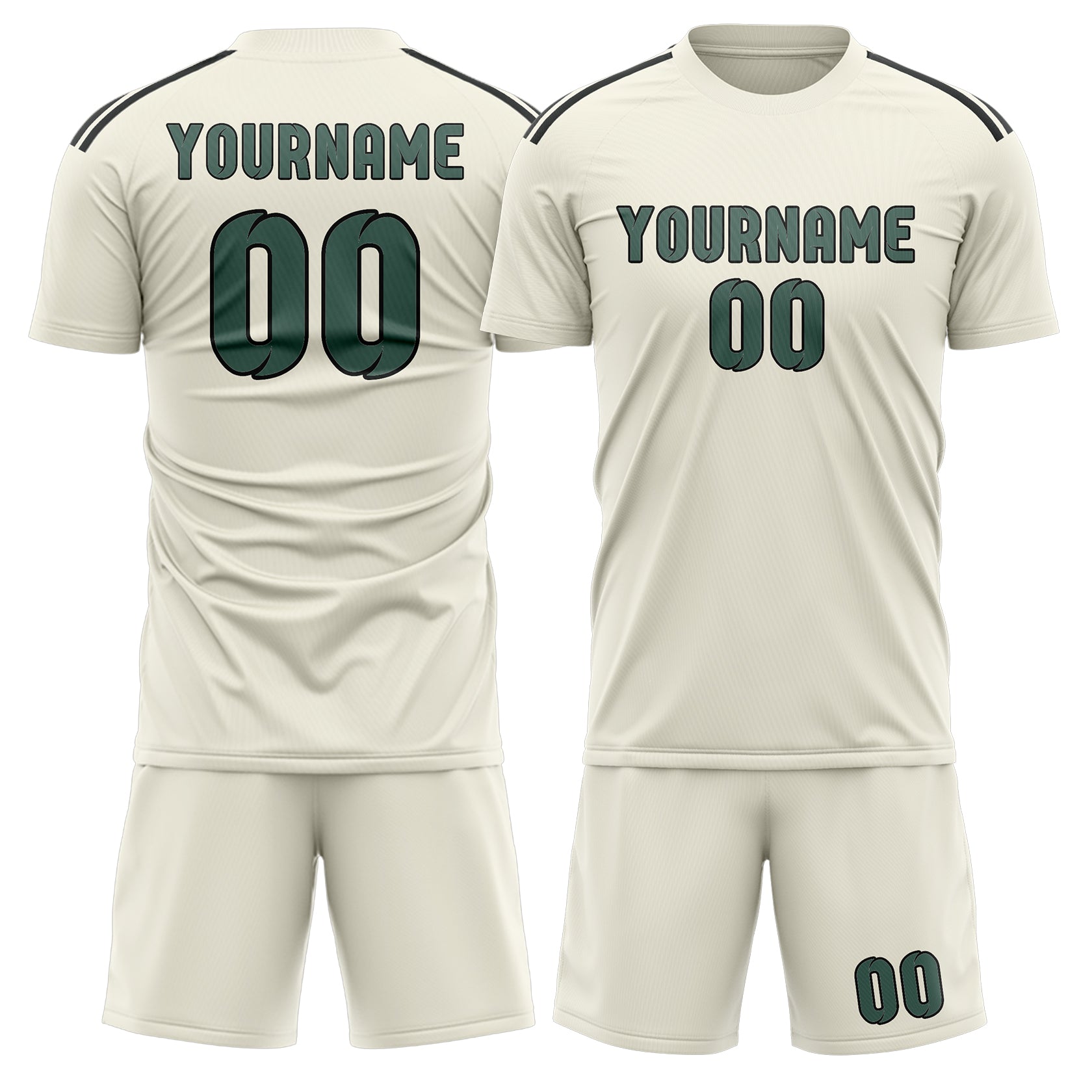 Custom Cream Blue Green Soccer Set