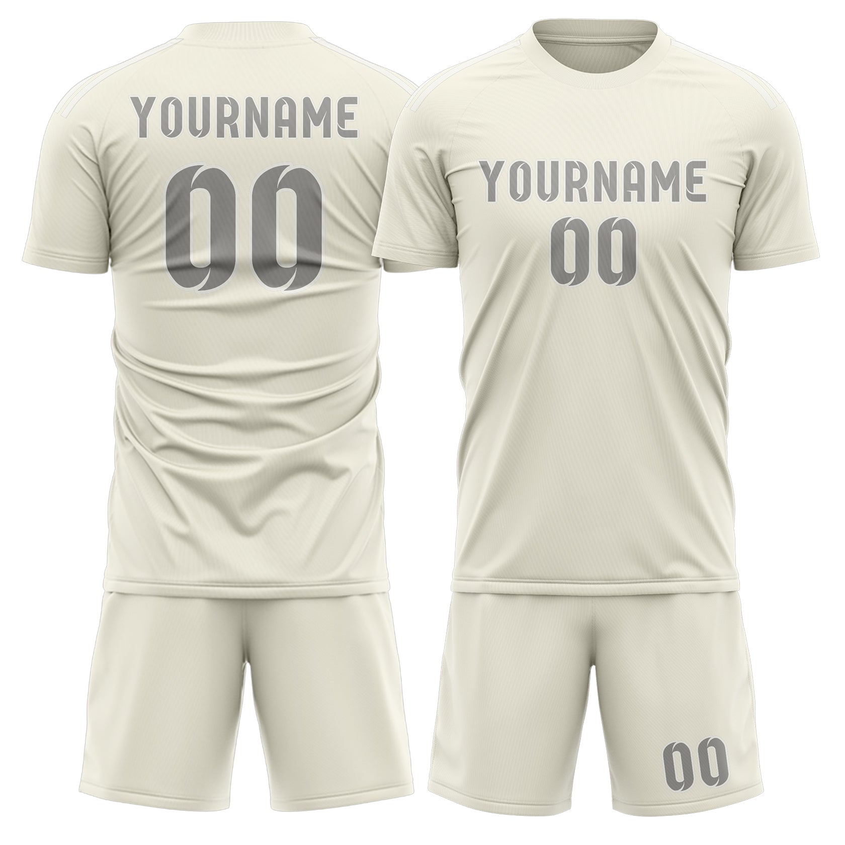 Custom Cream Gray Soccer Set