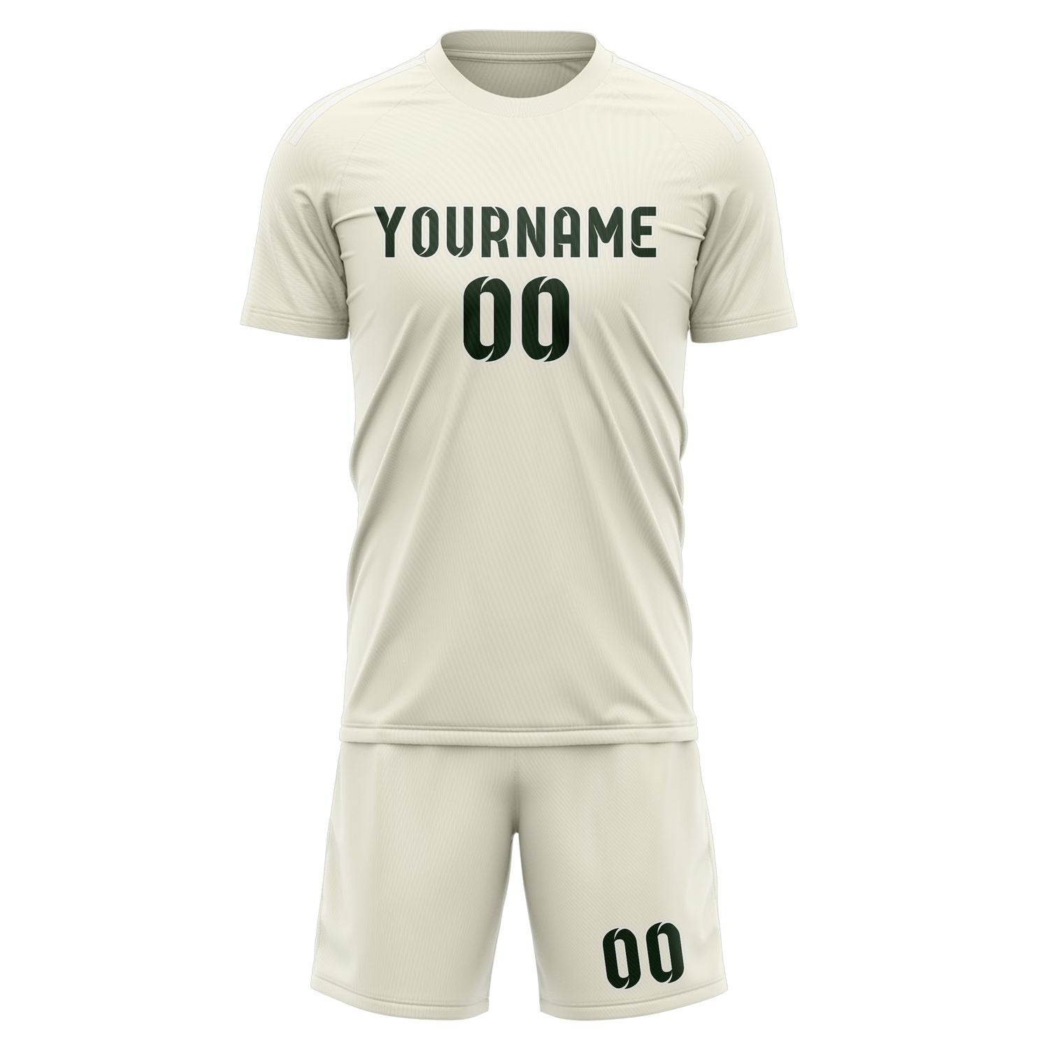 Custom Cream Dark Green Soccer Set