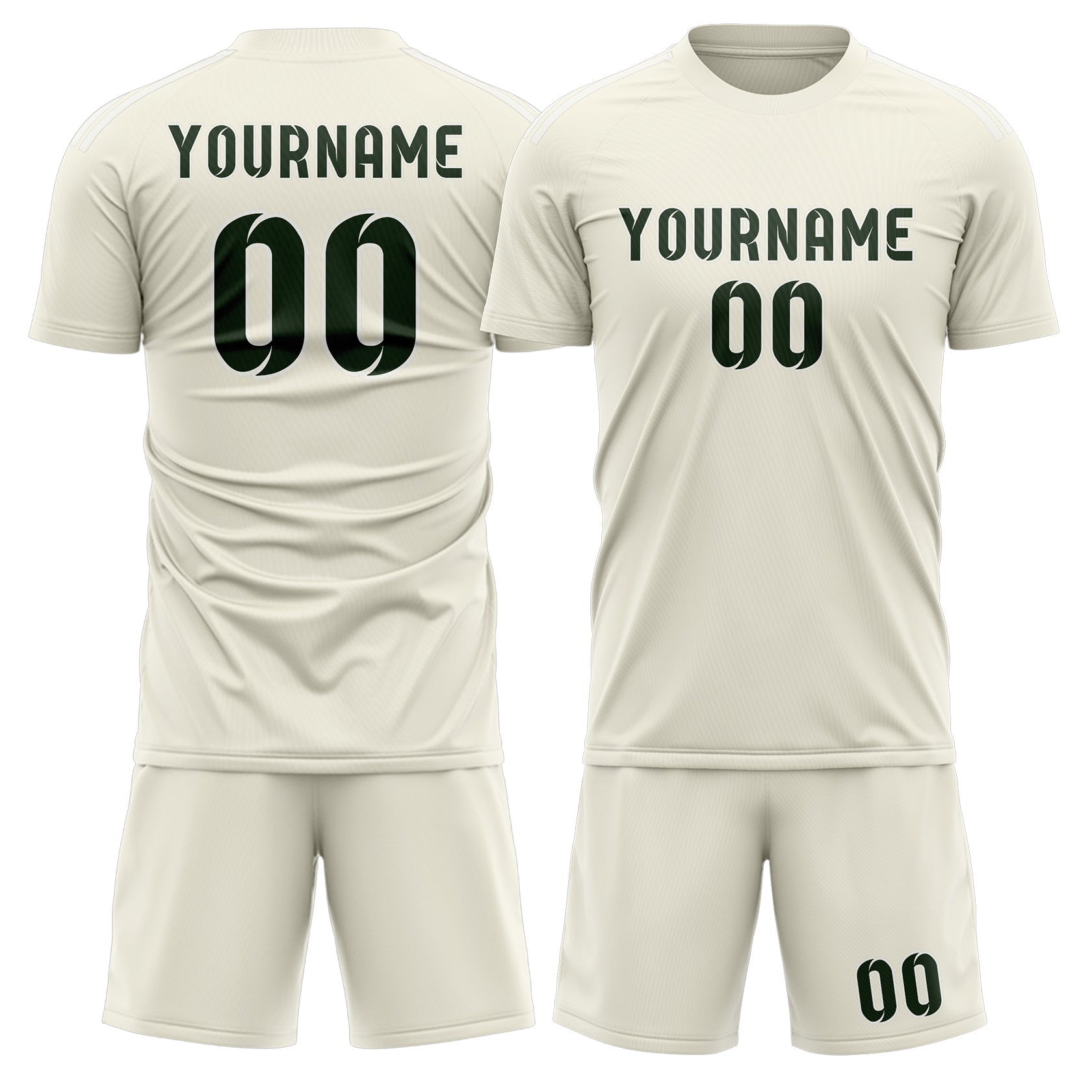 Custom Cream Dark Green Soccer Set