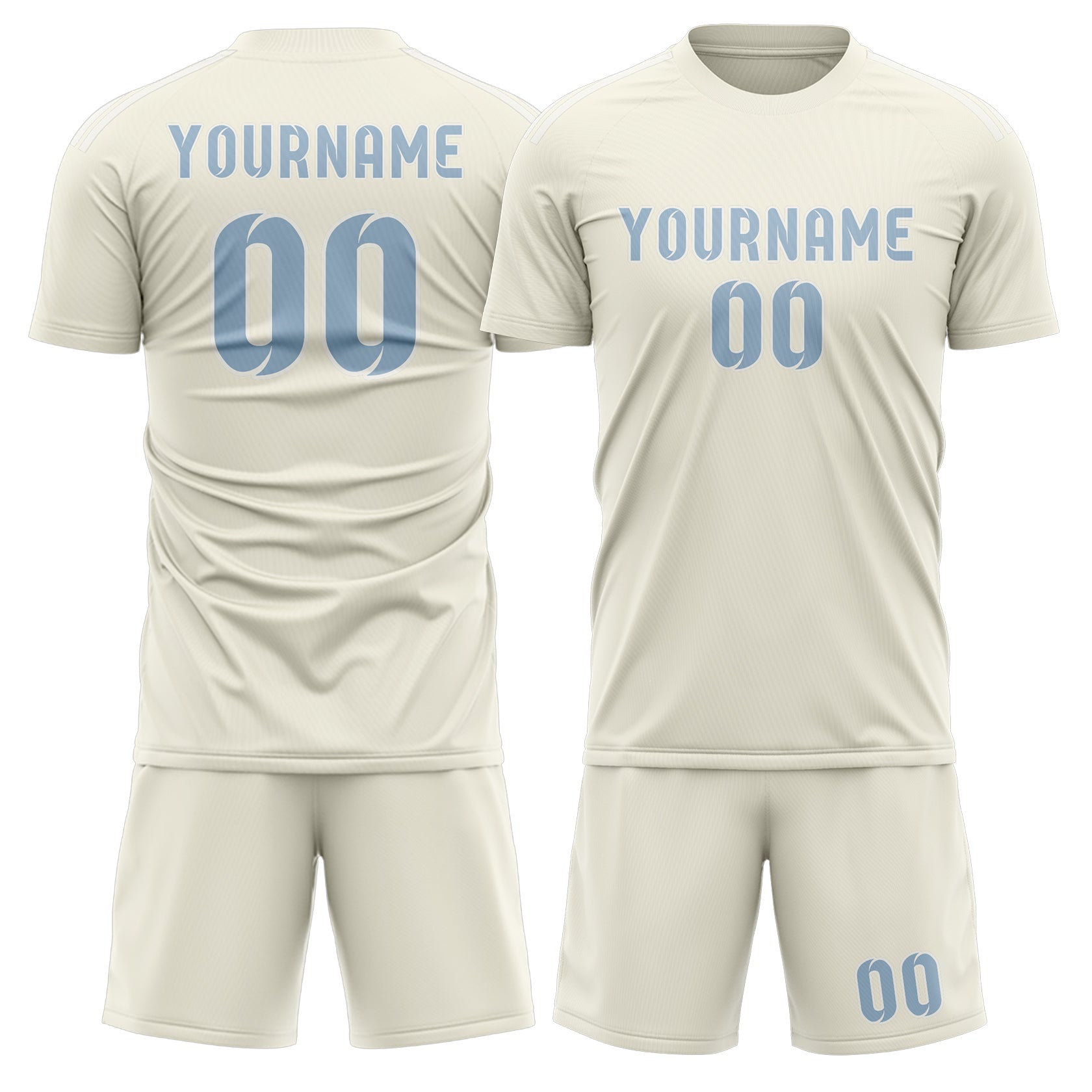 Custom Cream Light Blue Soccer Set