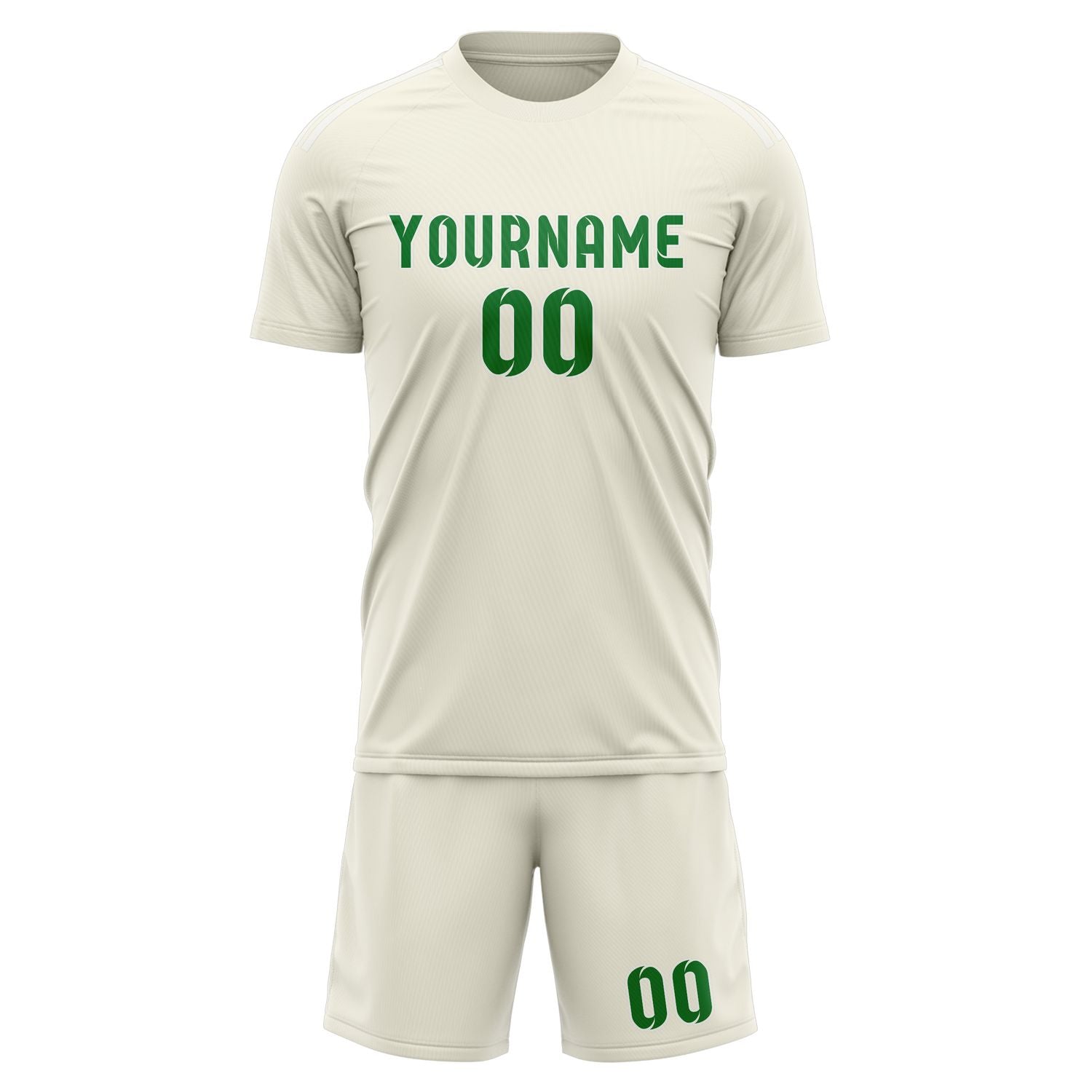 Custom Cream Emerald Green Soccer Set