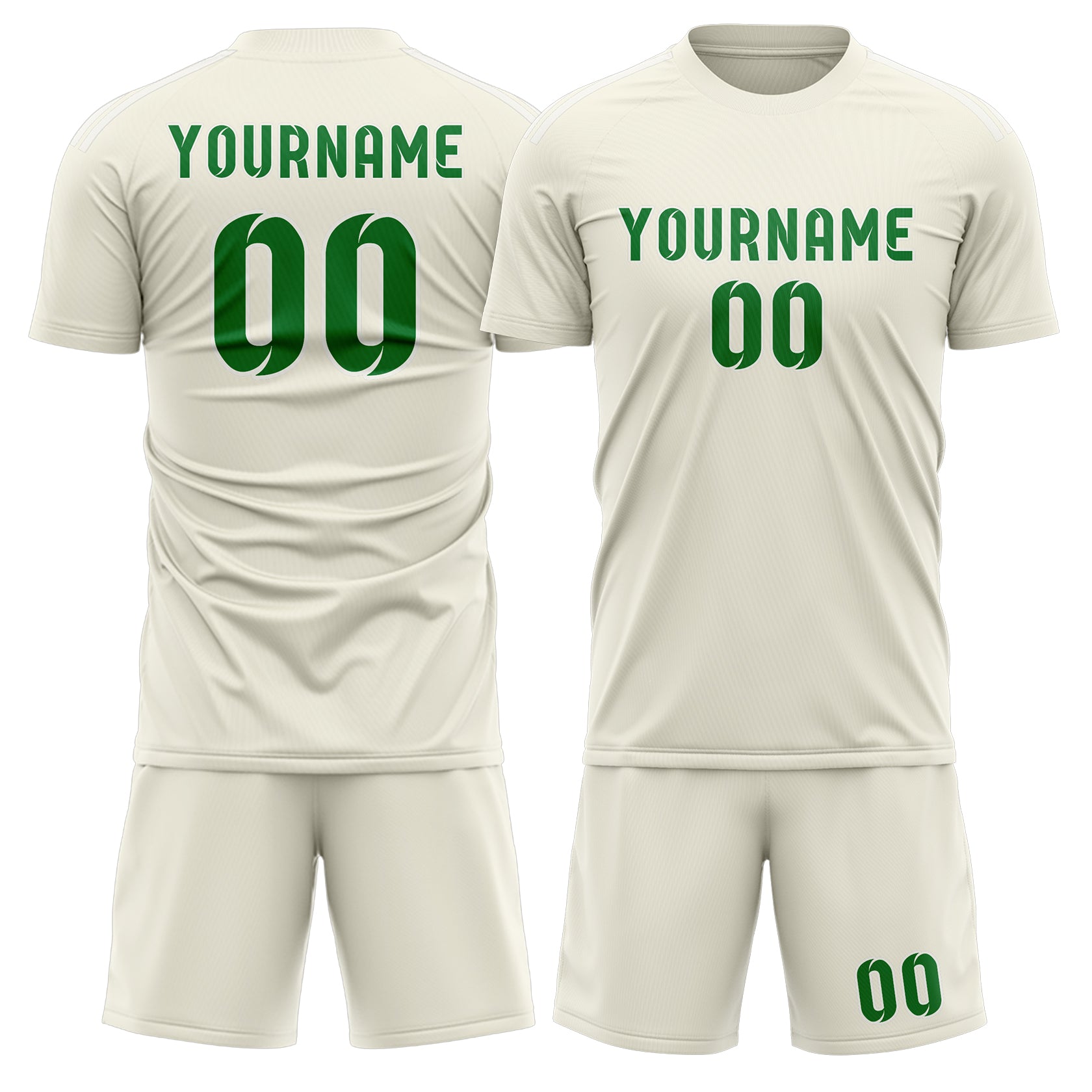Custom Cream Emerald Green Soccer Set