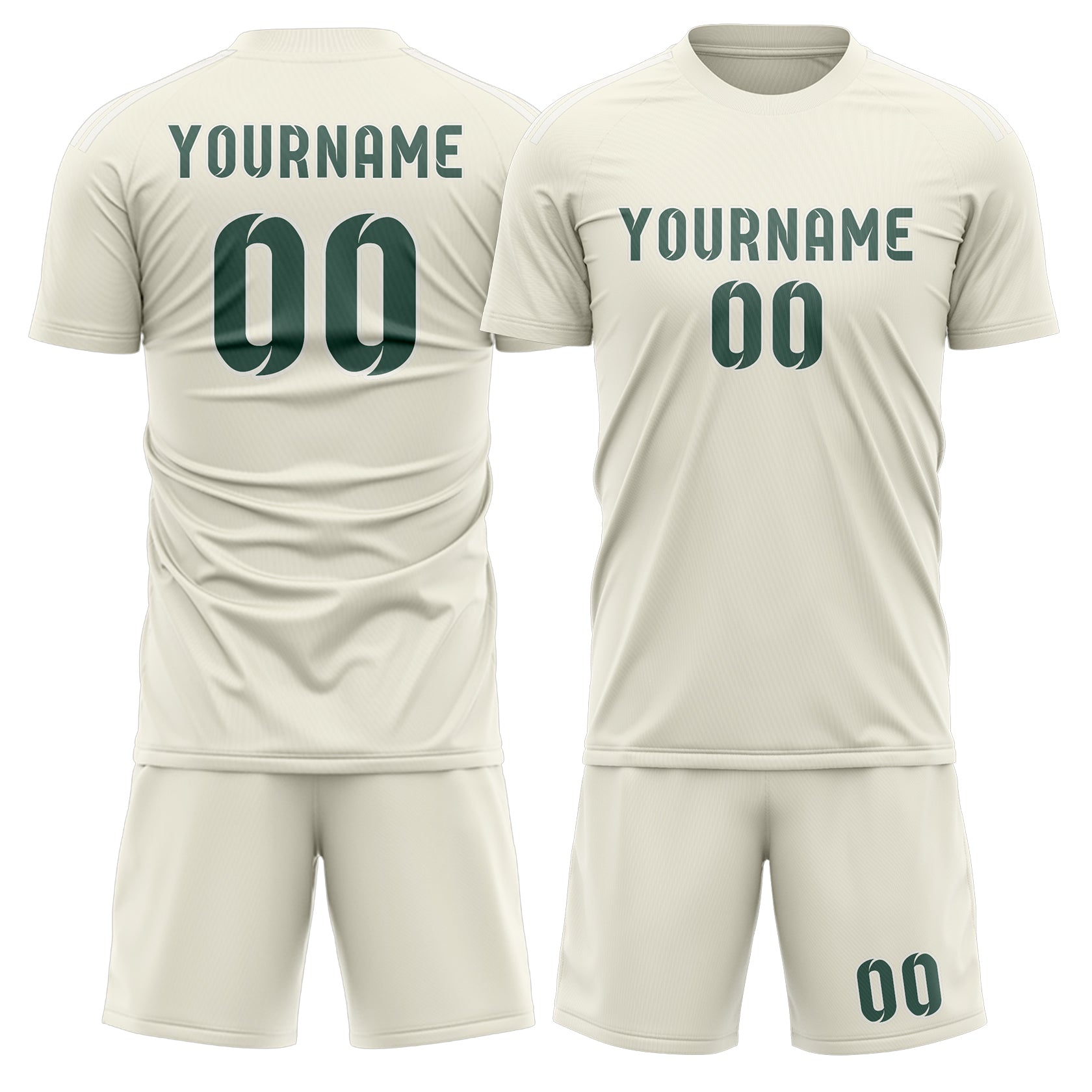 Custom Cream Blue Green Soccer Set