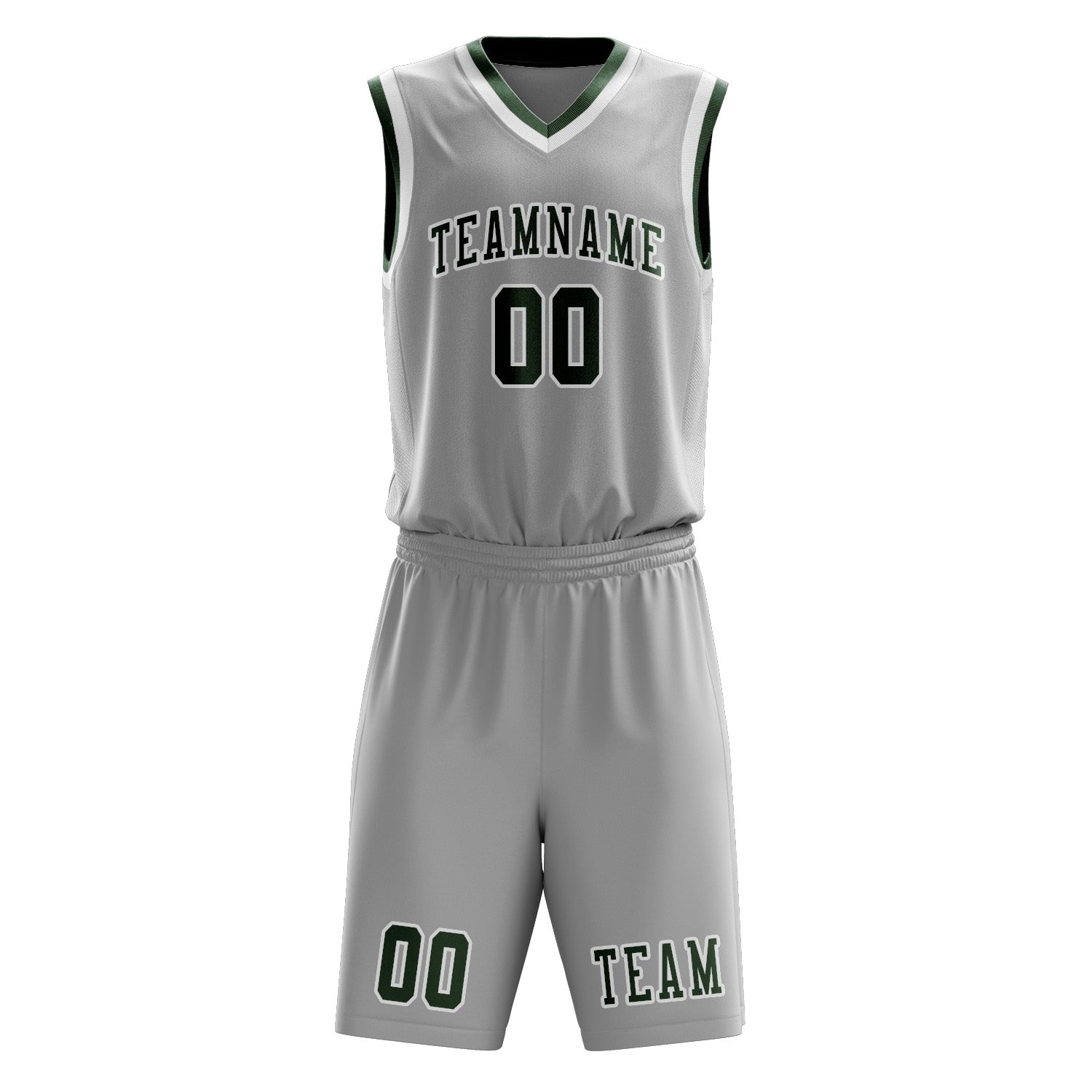 Custom Gray Dark Green Basketball Set