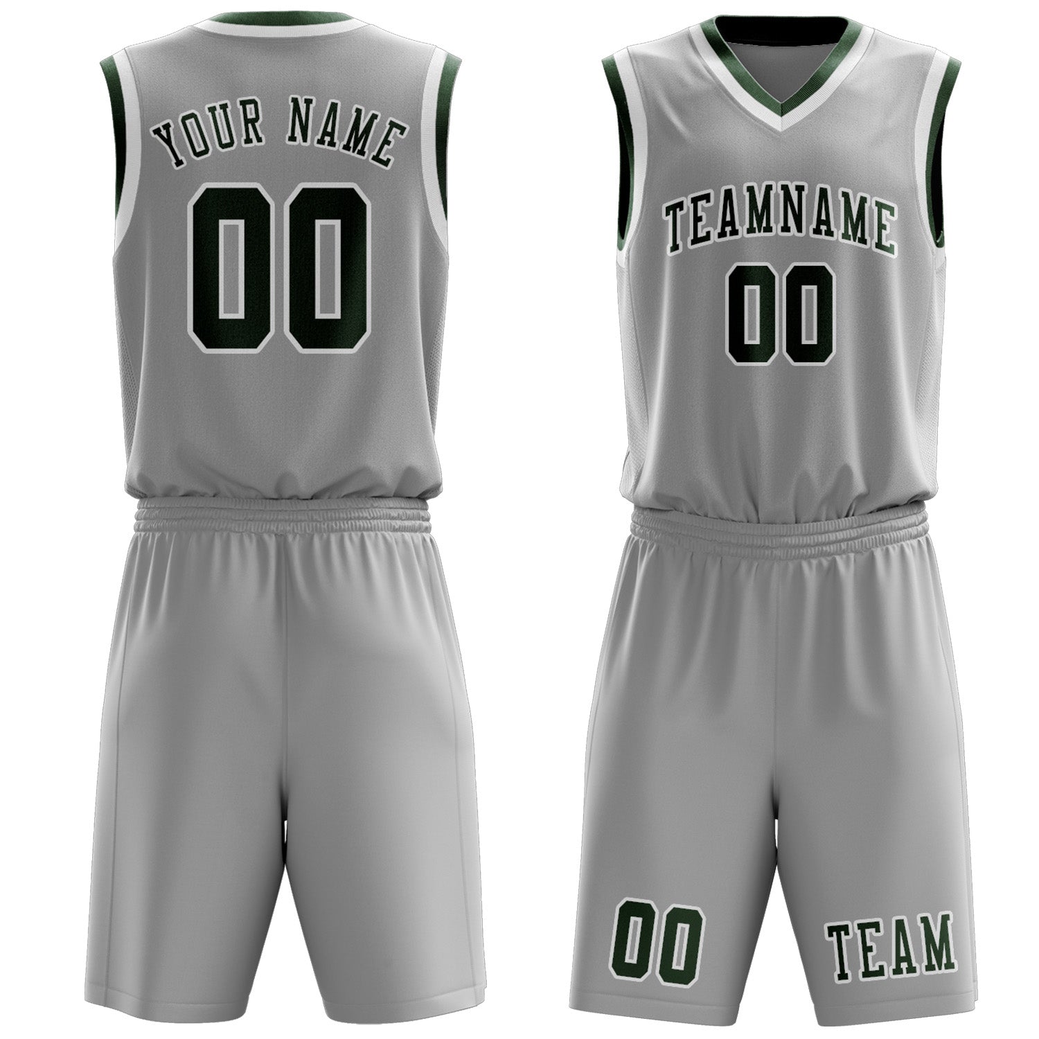 Custom Gray Dark Green Basketball Set