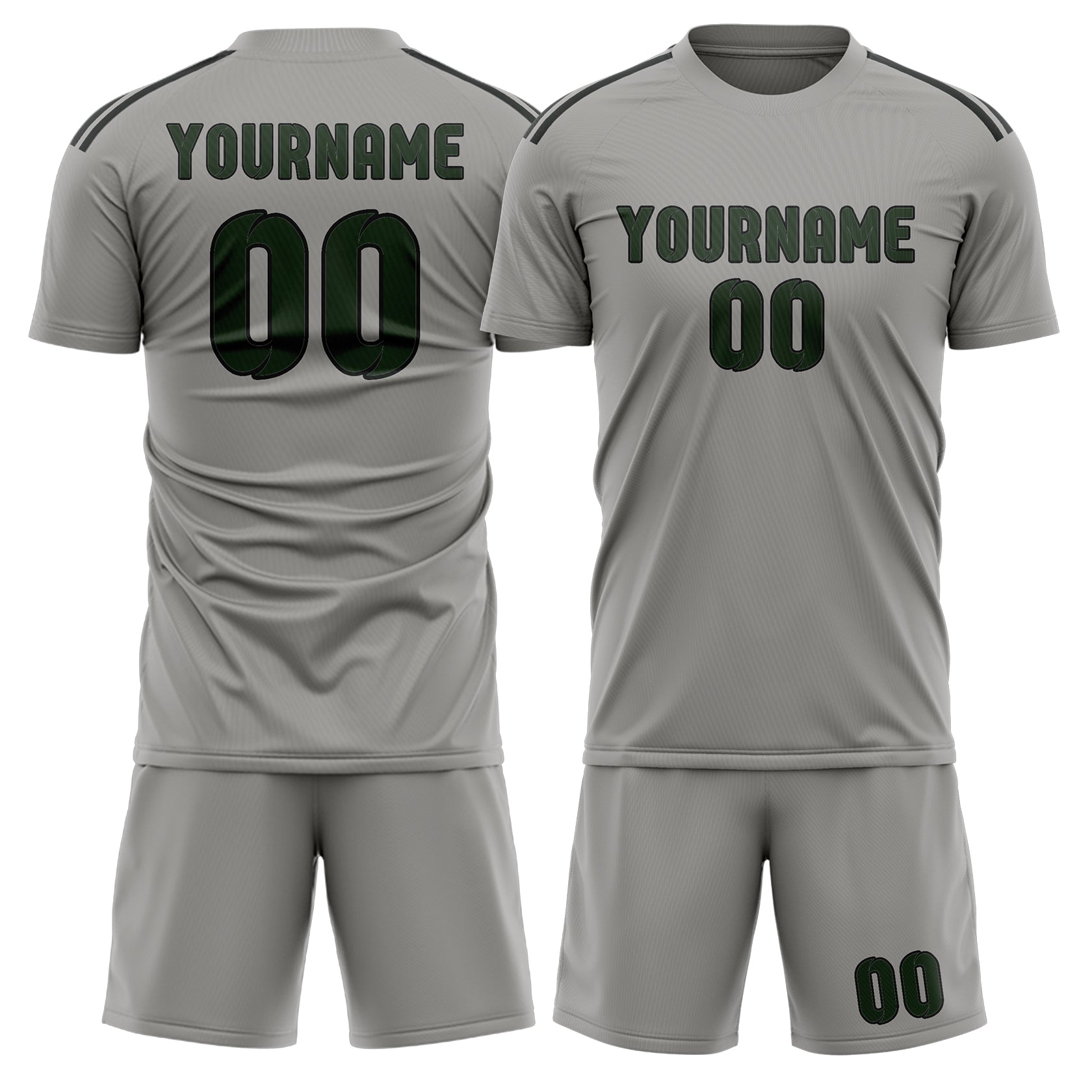 Custom Gray Dark Green Soccer Set