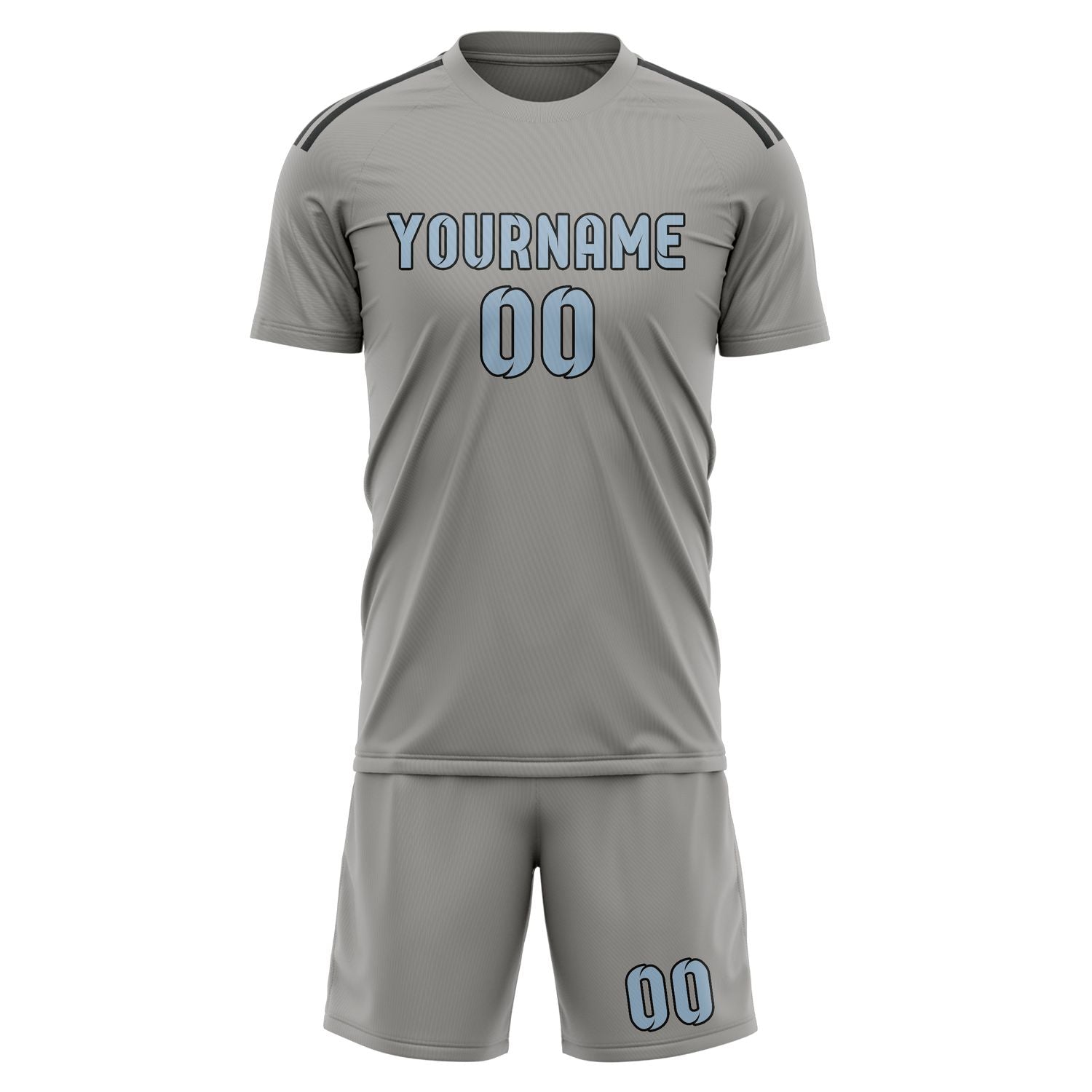 Custom Gray Light Blue Soccer Set