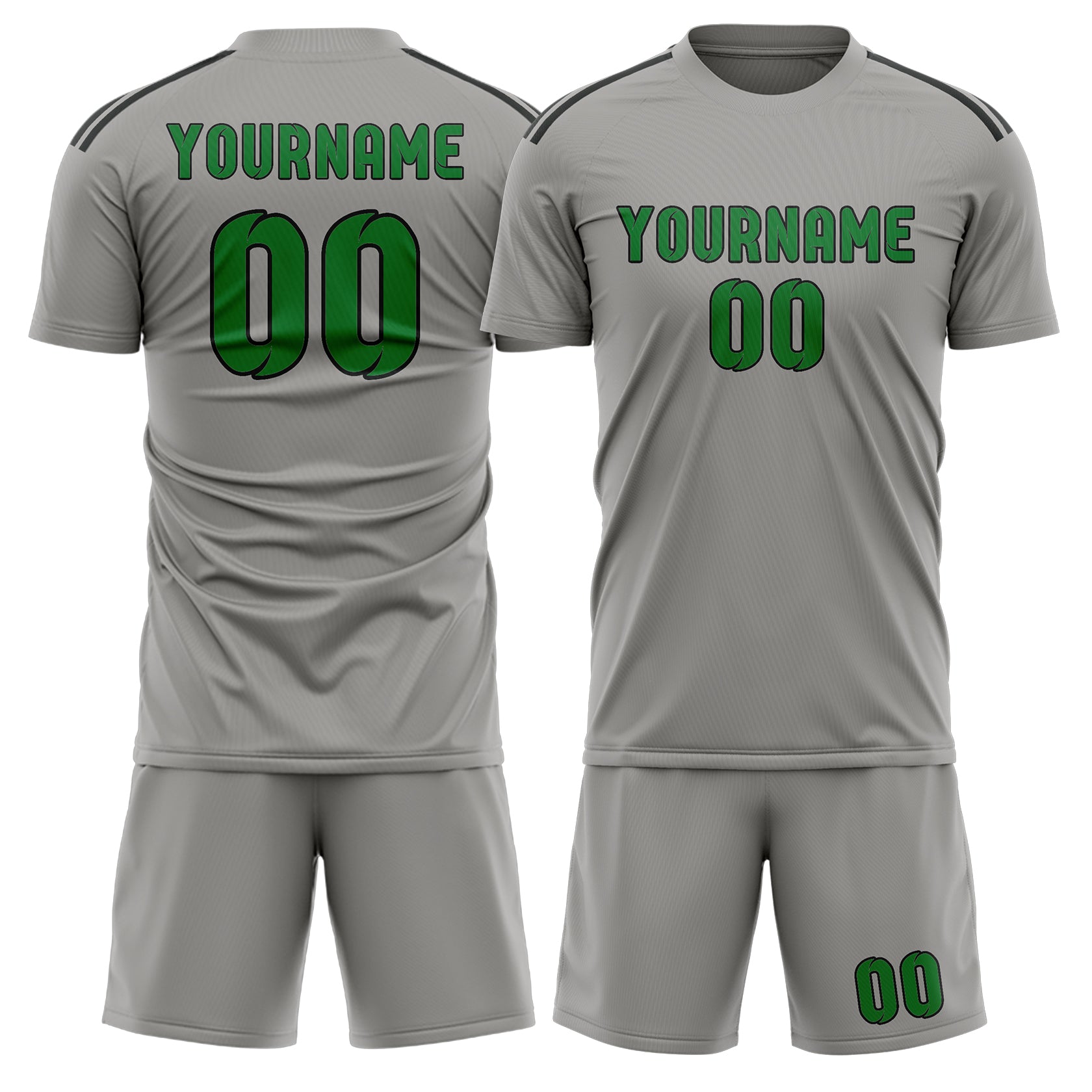 Custom Gray Emerald Green Soccer Set
