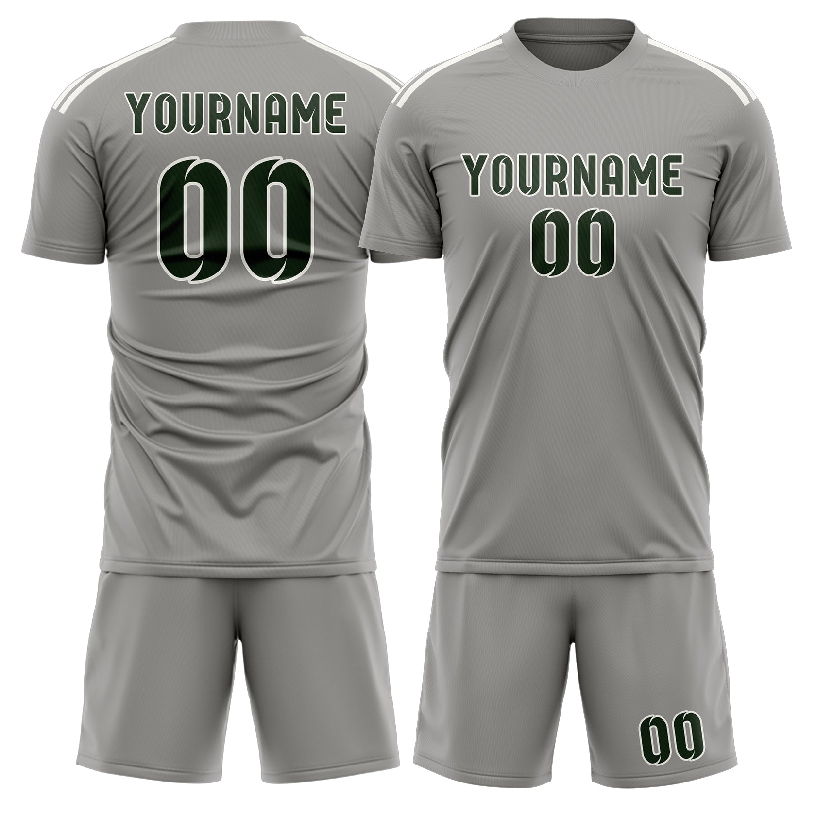Custom Gray Dark Green Soccer Set