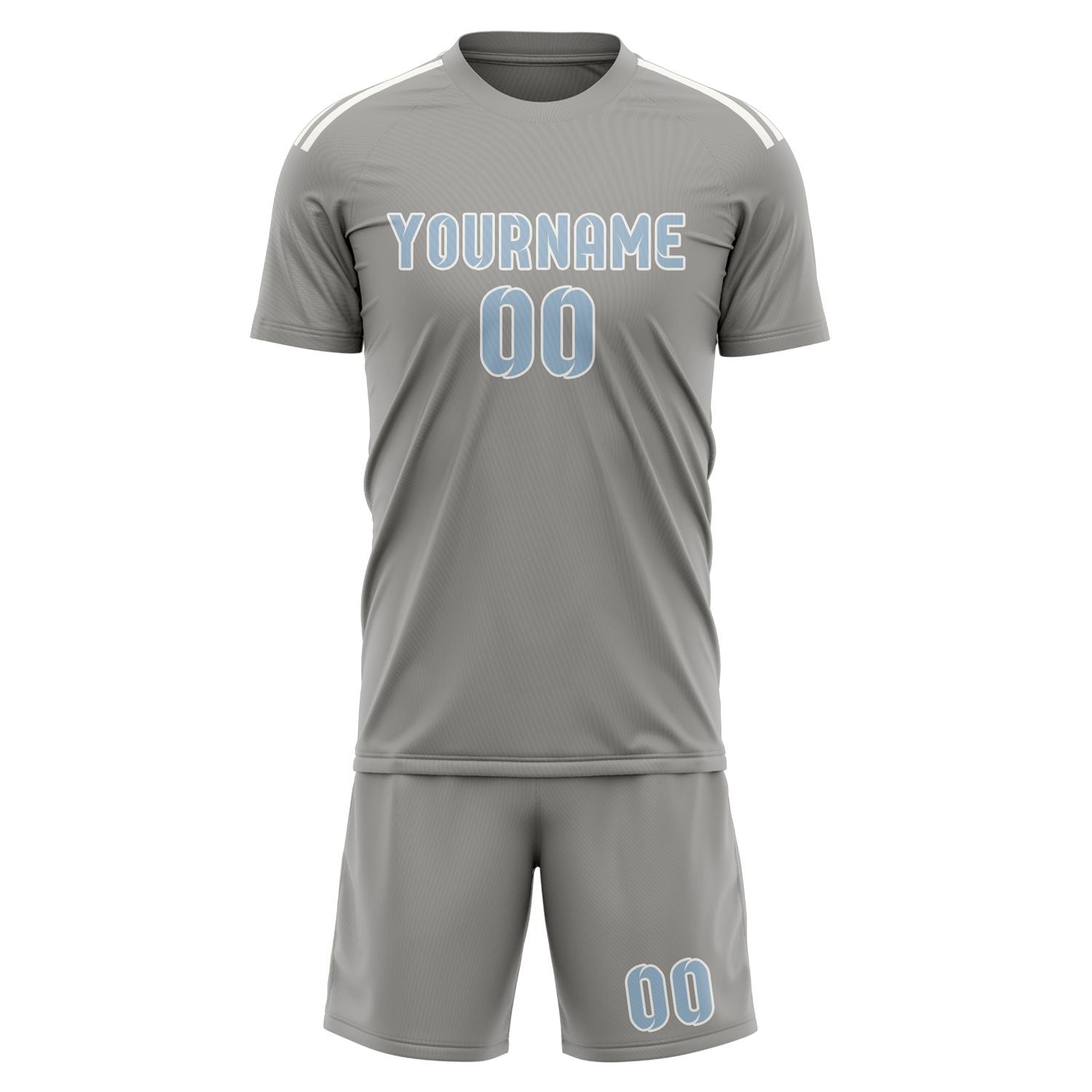 Custom Gray Light Blue Soccer Set