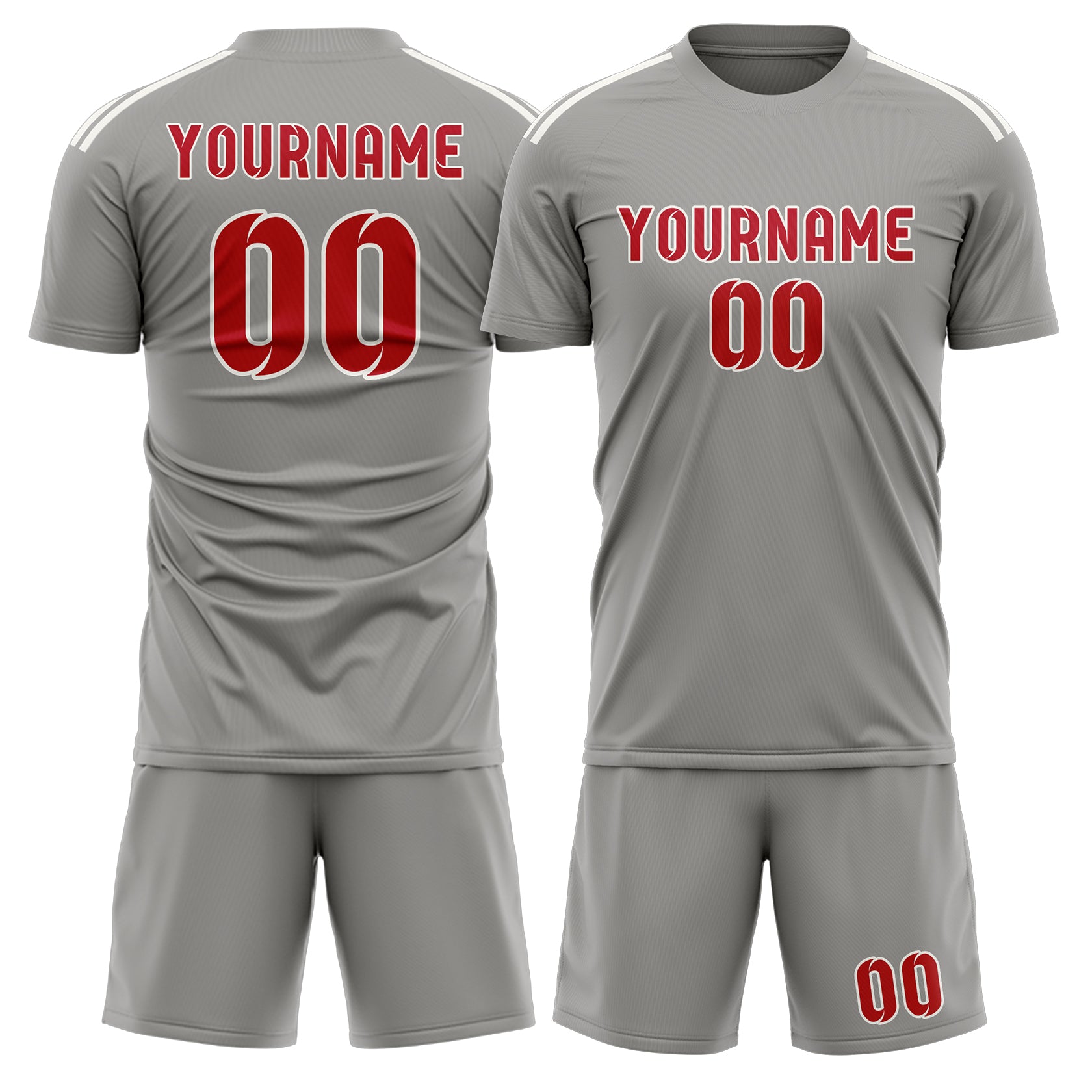 Custom Gray Red Soccer Set