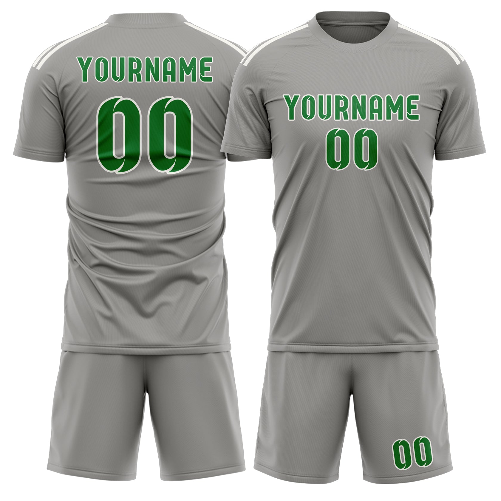 Custom Gray Emerald Green Soccer Set