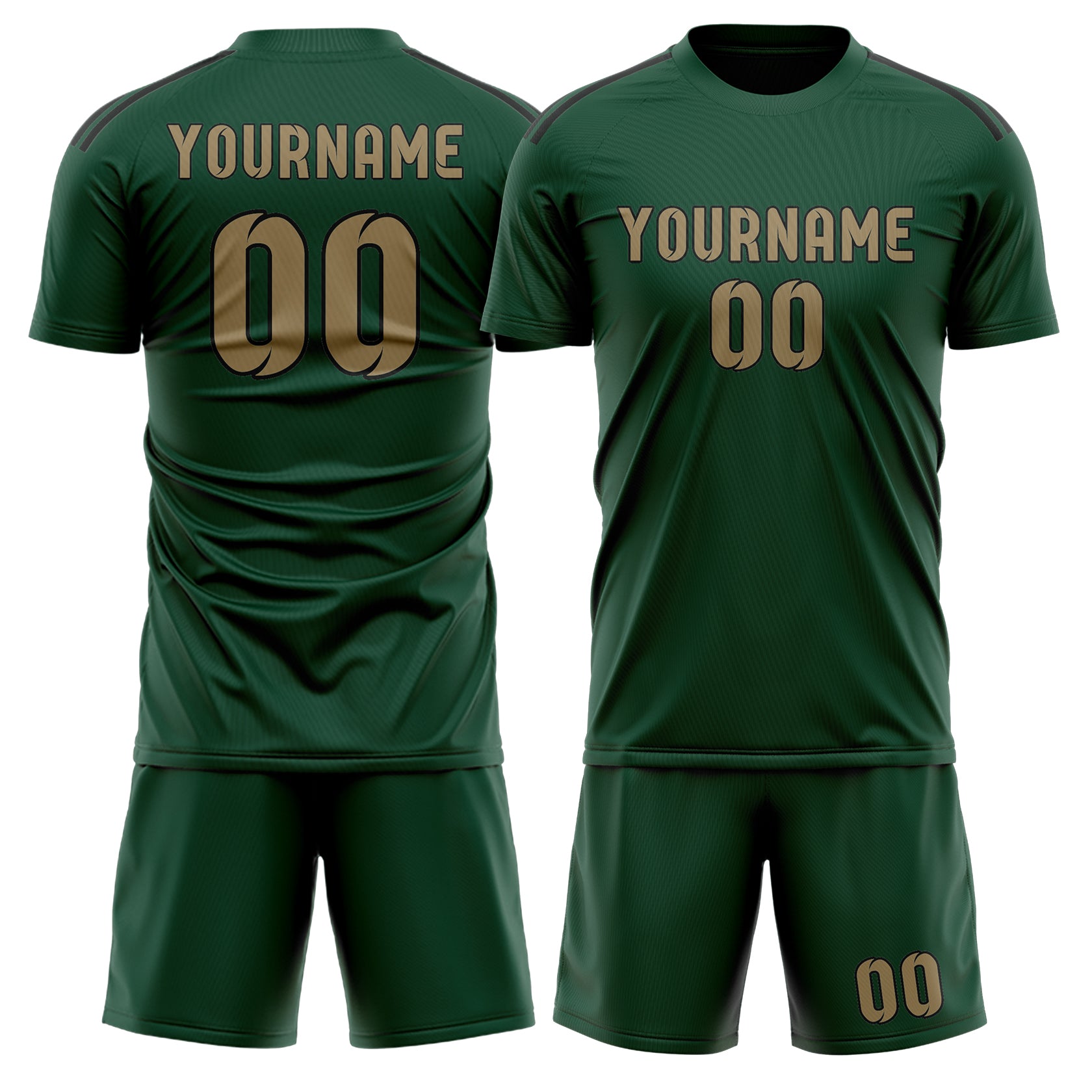 Custom Green Light Khaki Soccer Set