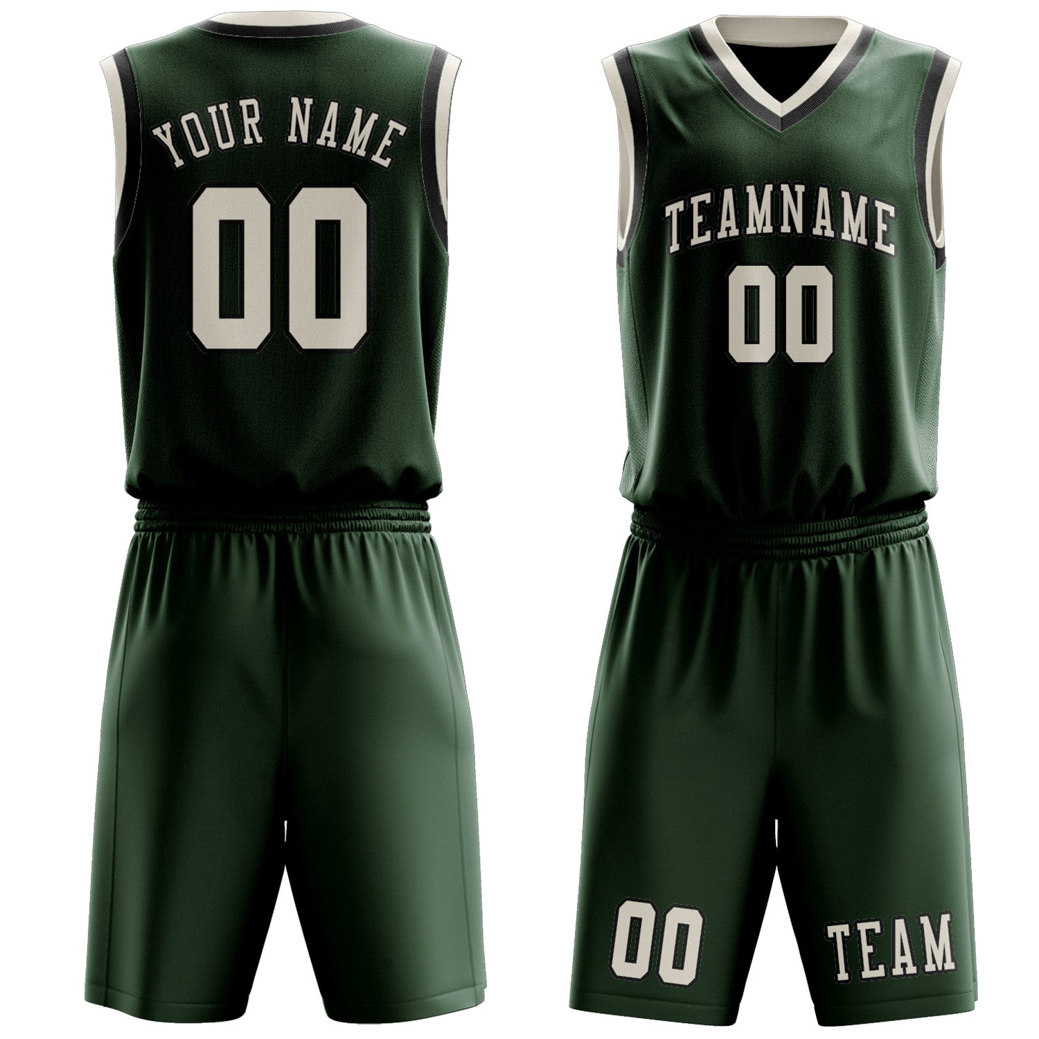 Custom Dark Green Cream Basketball Set