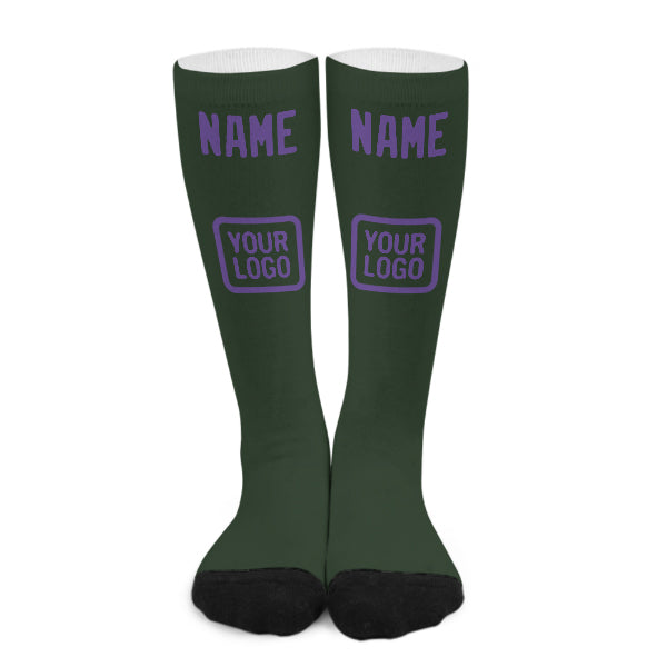 Custom Dark Green Light Purple Knee-High Sock