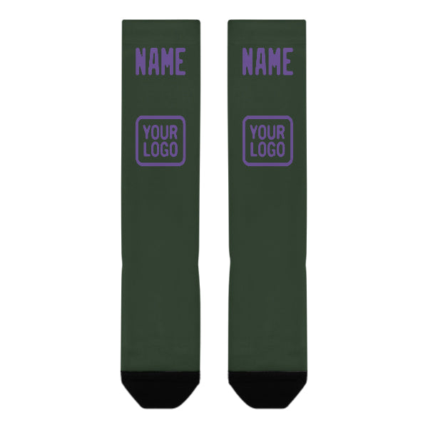 Custom Dark Green Light Purple Knee-High Sock