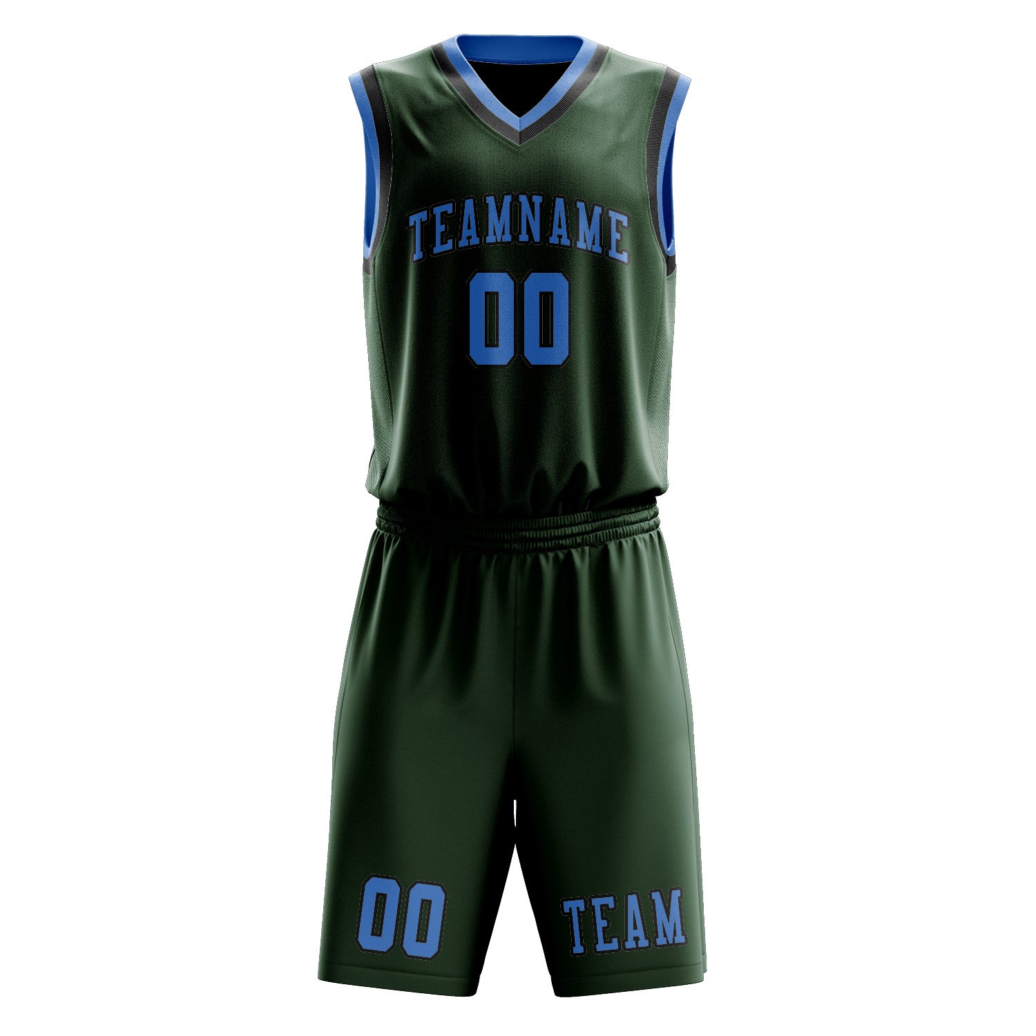 Custom Dark Green Light Blue Basketball Set