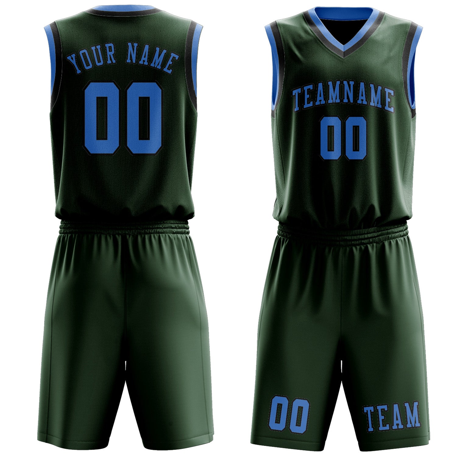 Custom Dark Green Light Blue Basketball Set