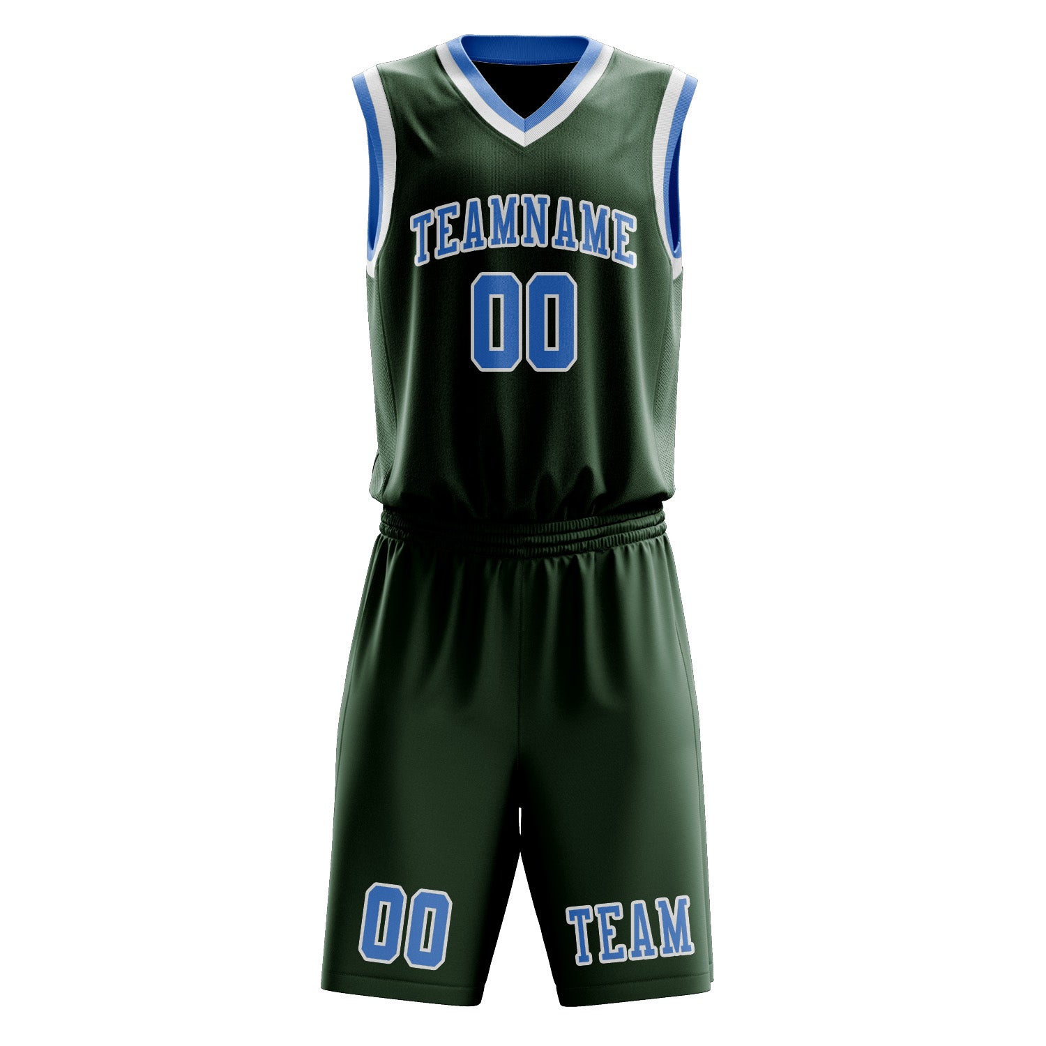 Custom Dark Green Light Blue Basketball Set