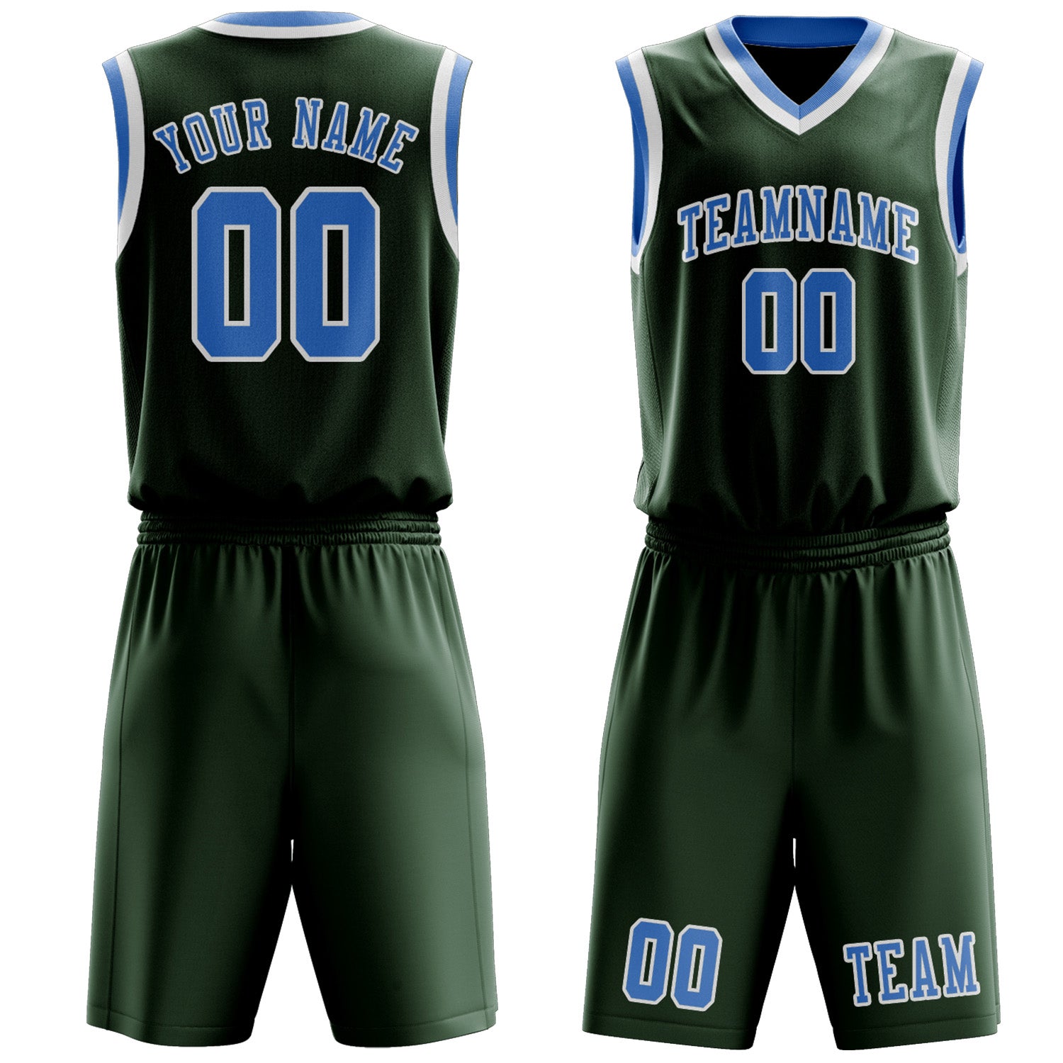 Custom Dark Green Light Blue Basketball Set