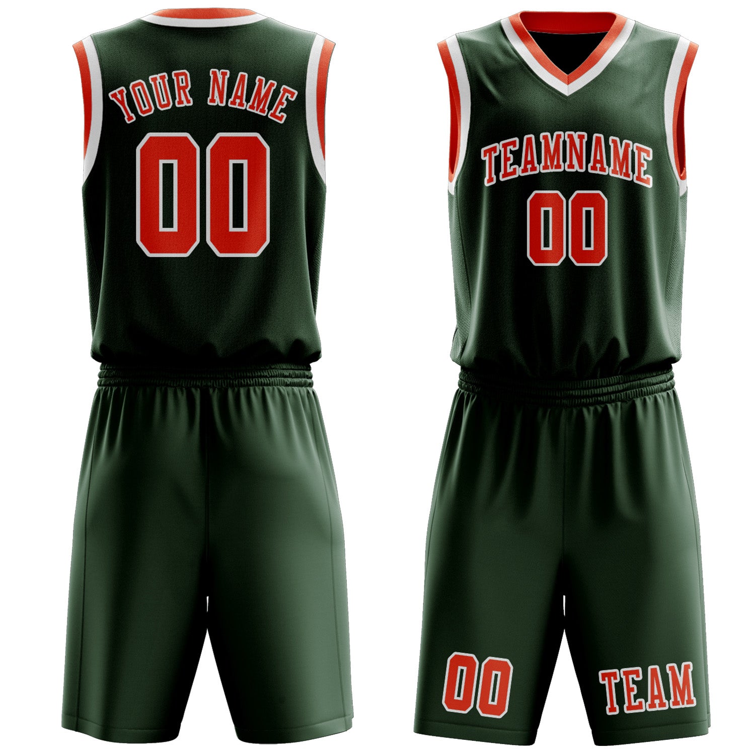 Custom Dark Green Orange Red Basketball Set