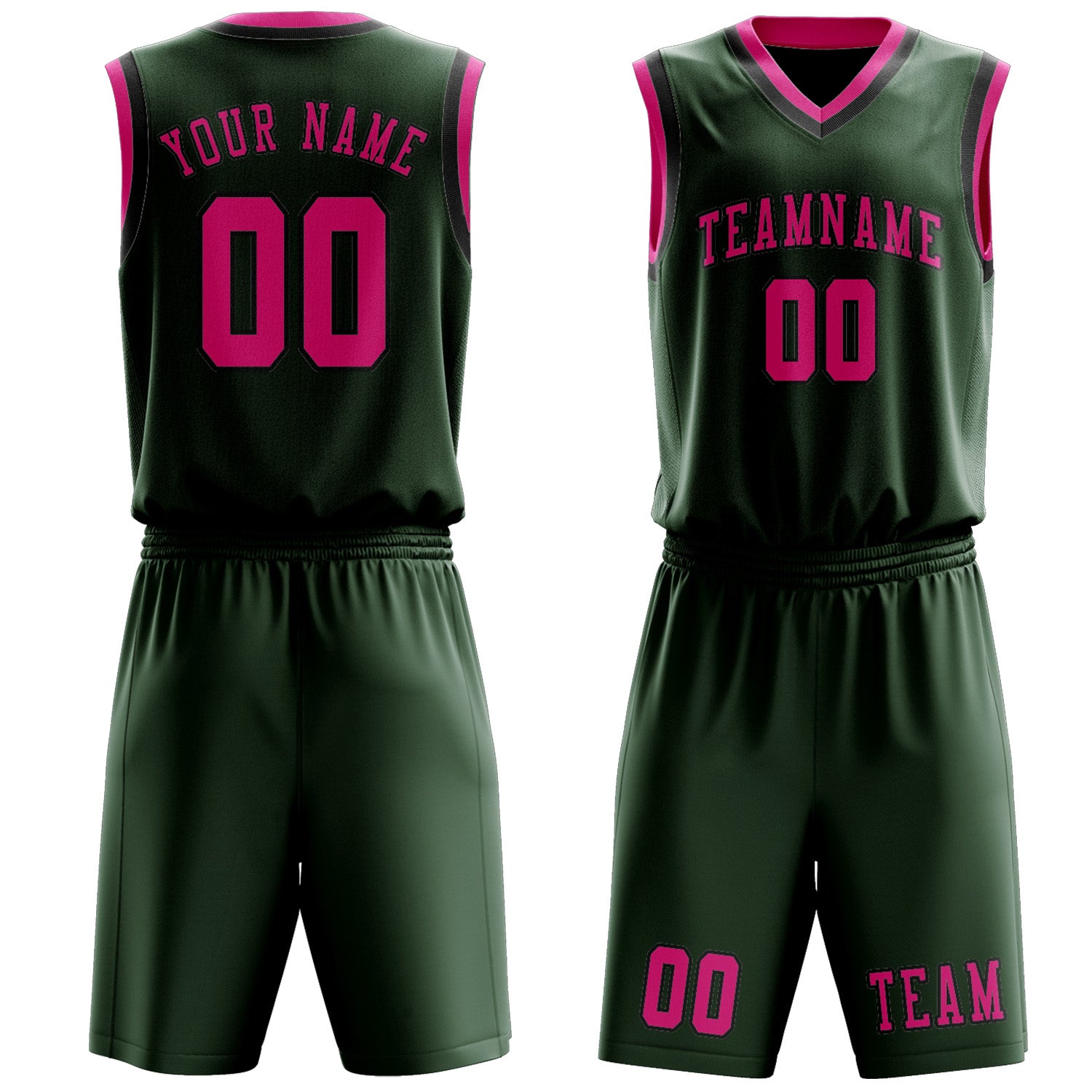 Custom Dark Green Pink Basketball Set