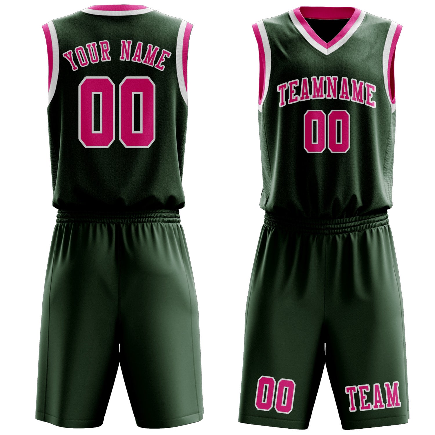 Custom Dark Green Pink Basketball Set
