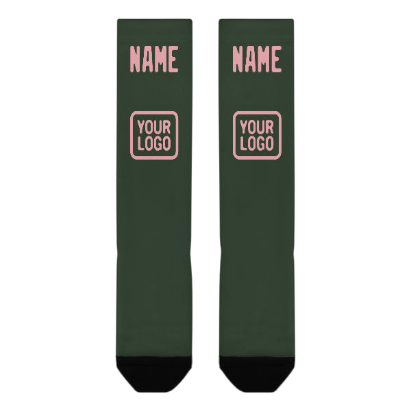 Custom Dark Green Light Pink Knee-High Sock