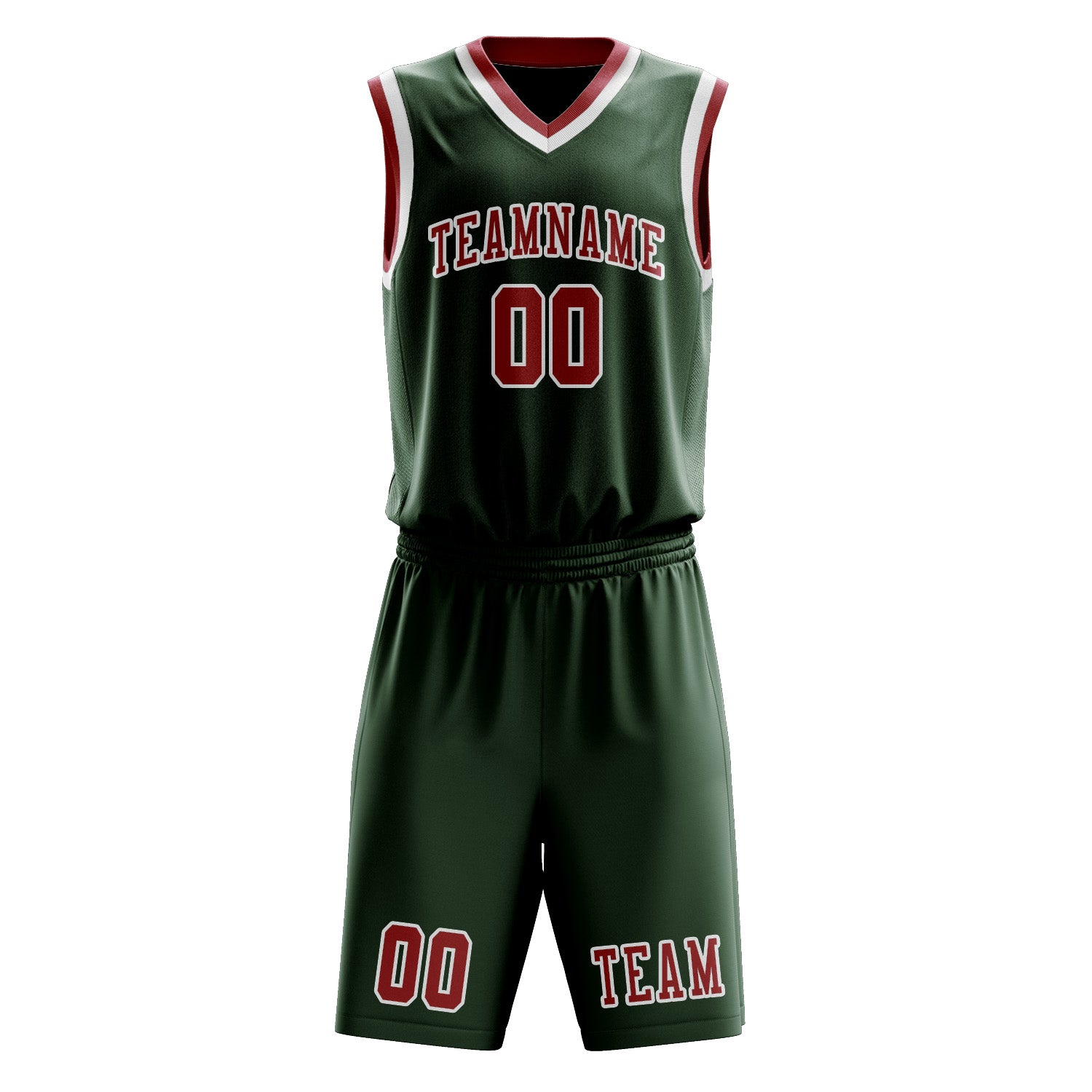 Custom Dark Green Red Basketball Set