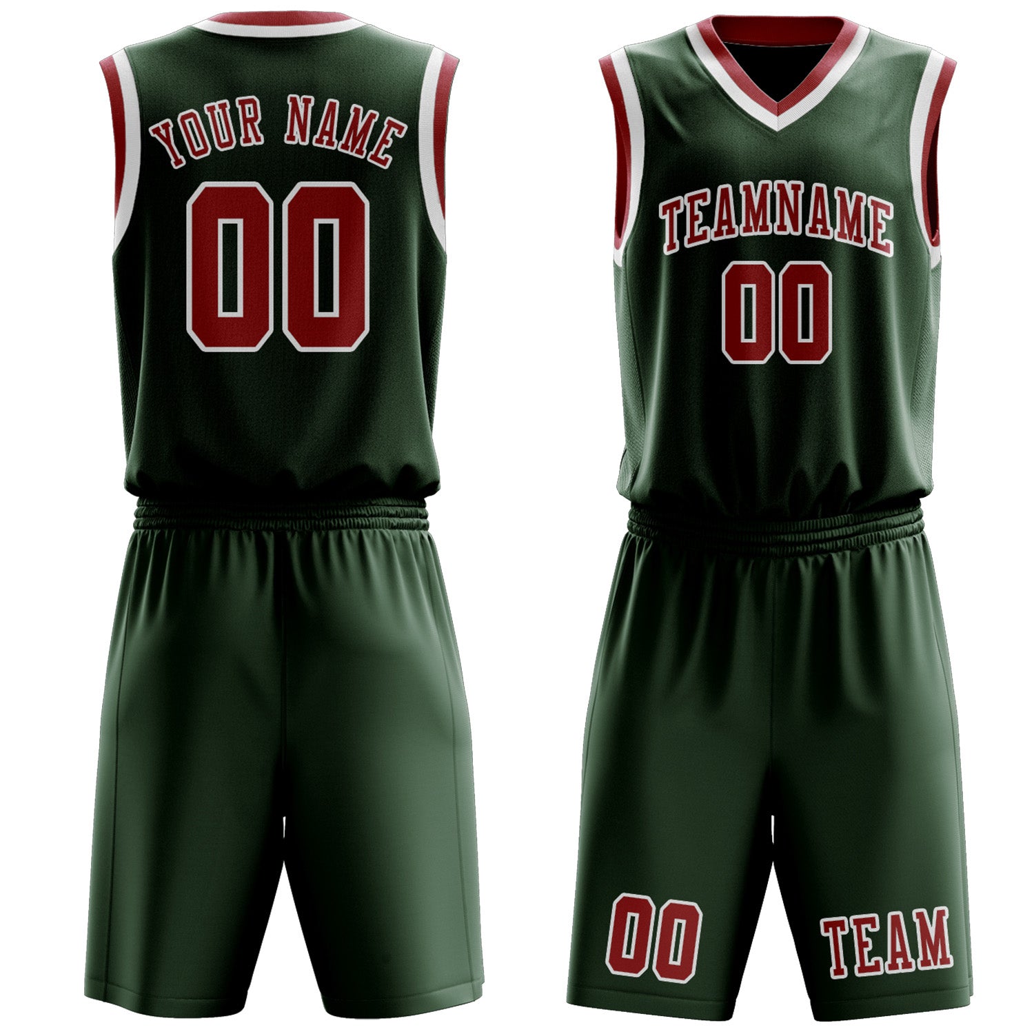 Custom Dark Green Red Basketball Set