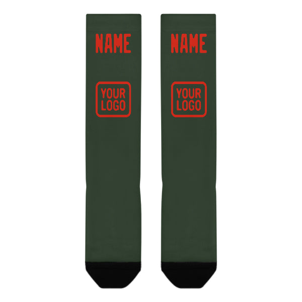 Custom Dark Green Orange Red Knee-High Sock