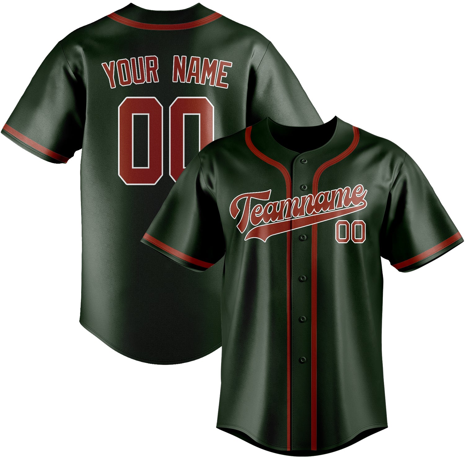 Custom Dark Green Coral Red Baseball Jersey